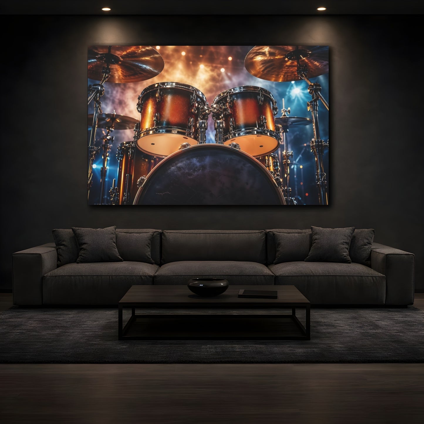 Mockup 3. Movies Drum Set Bronze Gold Drums shown as stretched canvas wall art