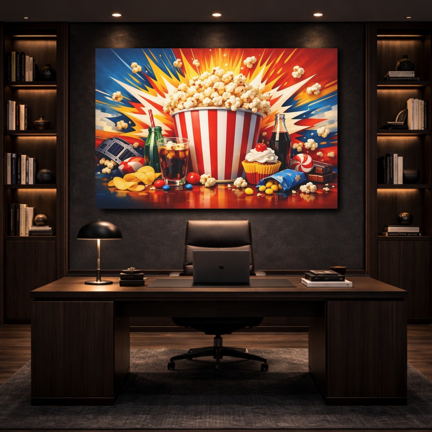 Mockup 4. Movies Movie Snacks Colorful Movie Snacks shown as stretched canvas wall art