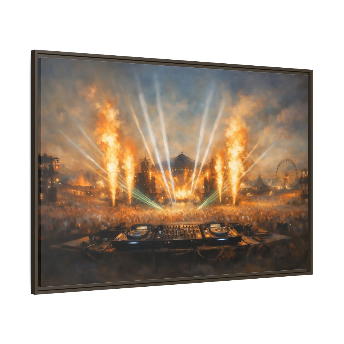 Main Mockup. Movies Music Festival Orange And Blue Concert shown as stretched canvas wall art