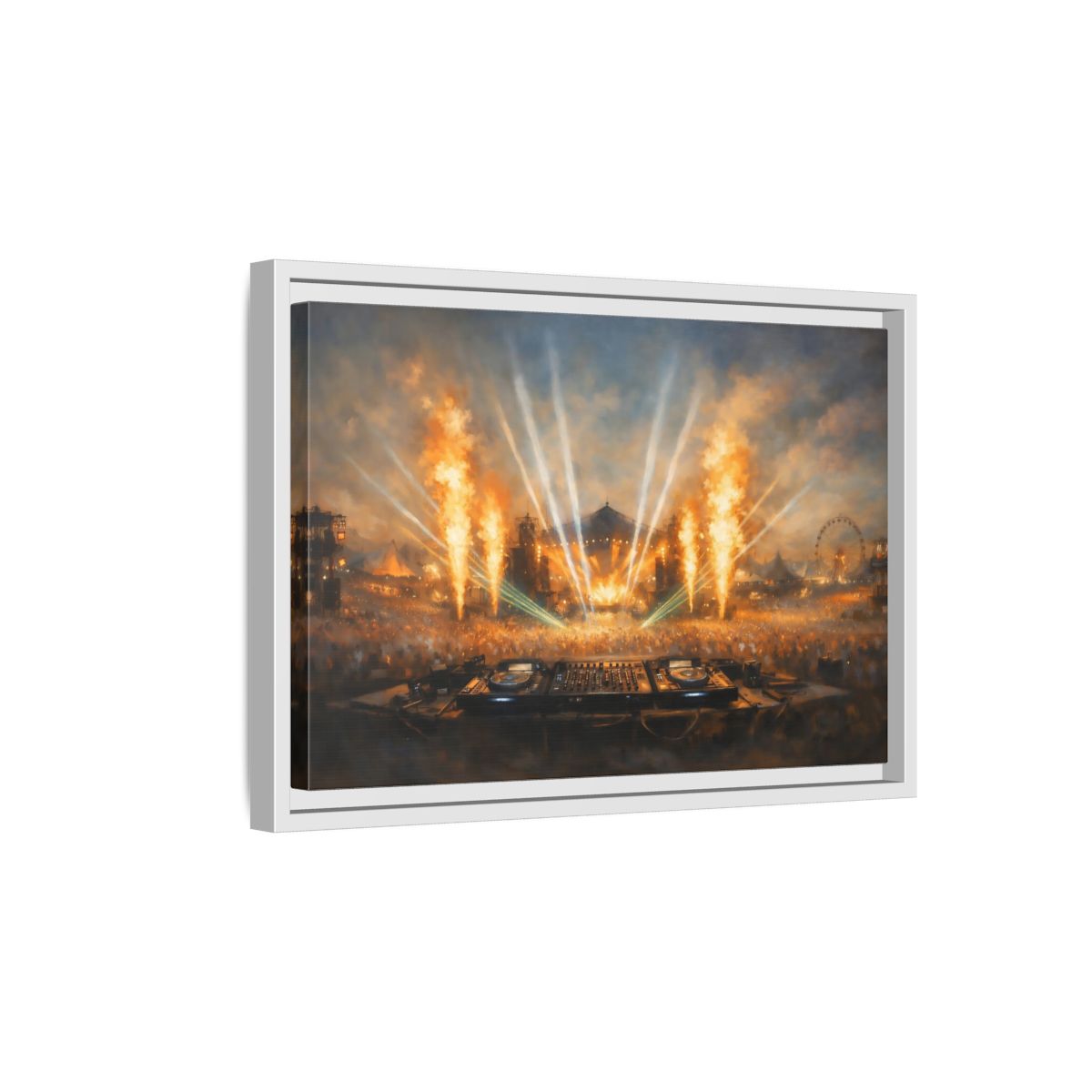 Side Mockup 4. Movies Music Festival Orange And Blue Concert shown as stretched canvas wall art