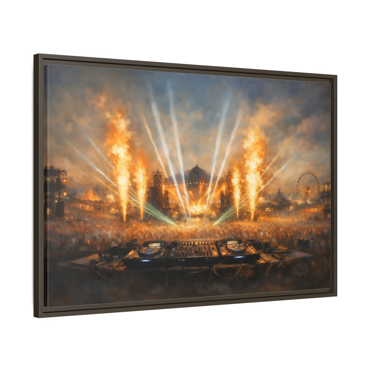 Side Mockup 9. Movies Music Festival Orange And Blue Concert shown as stretched canvas wall art