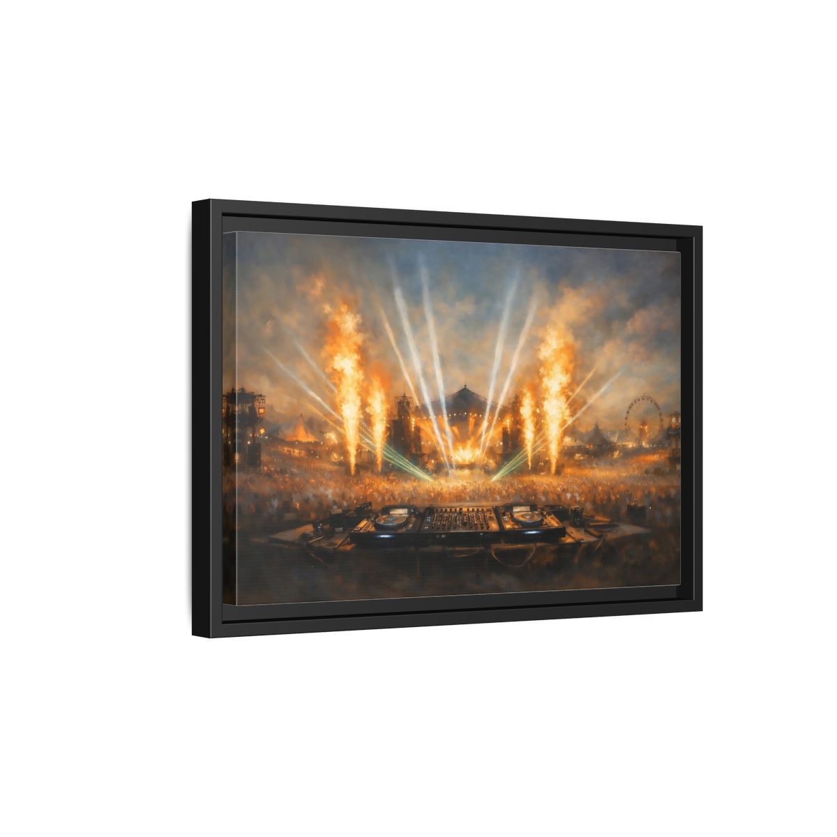 Side Mockup 6. Movies Music Festival Orange And Blue Concert shown as stretched canvas wall art