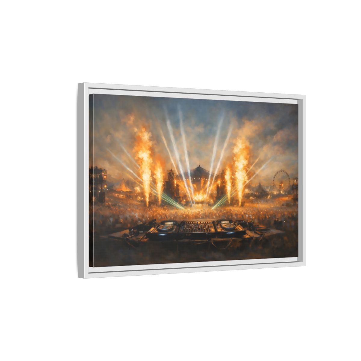Side Mockup 1. Movies Music Festival Orange And Blue Concert shown as stretched canvas wall art