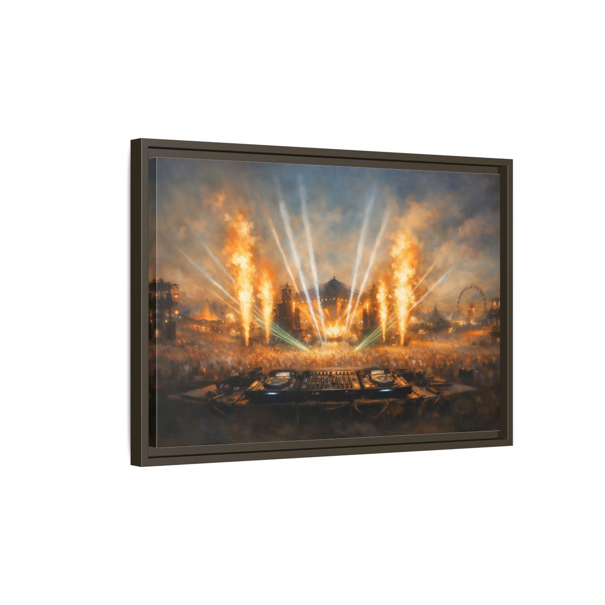 Side Mockup 2. Movies Music Festival Orange And Blue Concert shown as stretched canvas wall art