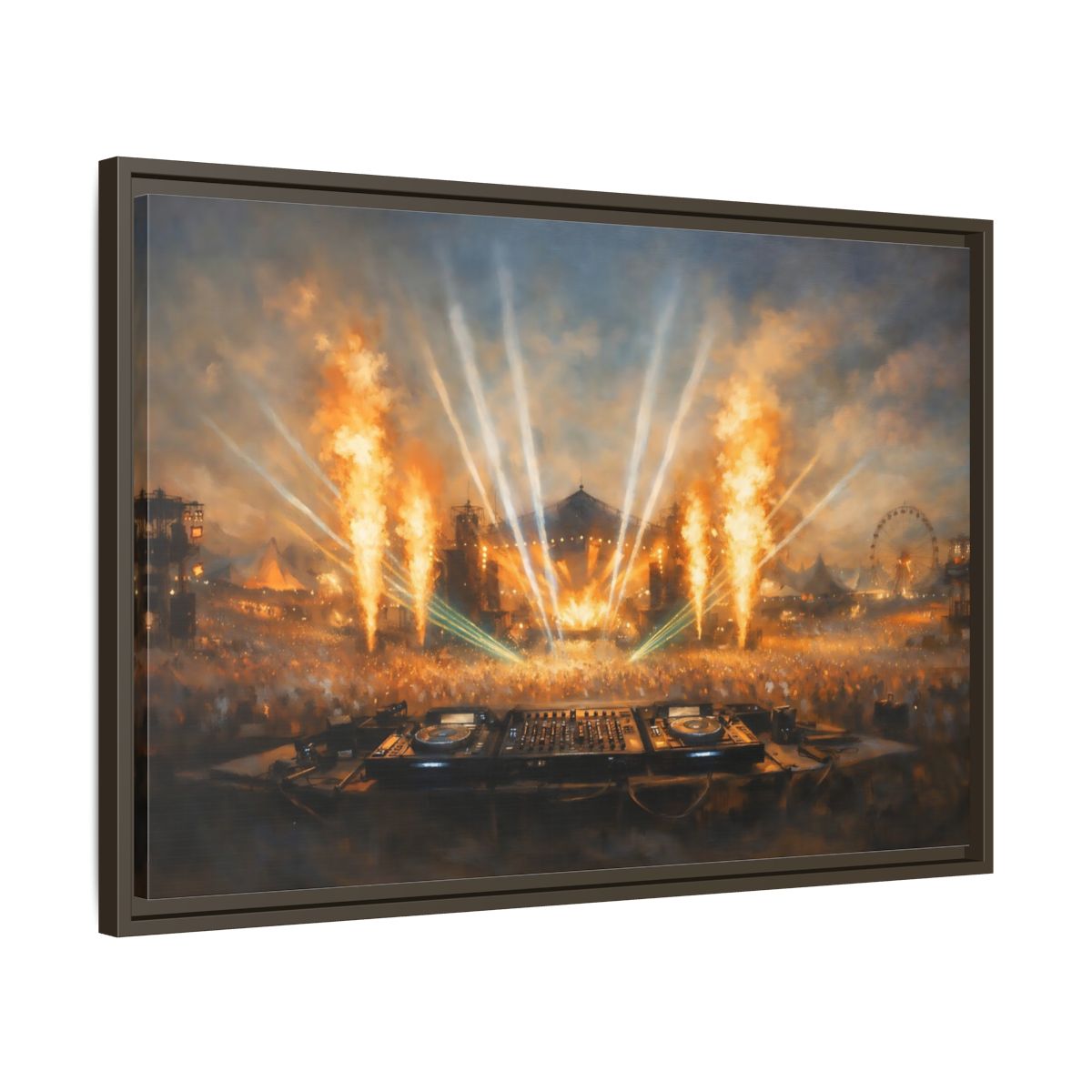 Side Mockup 11. Movies Music Festival Orange And Blue Concert shown as stretched canvas wall art