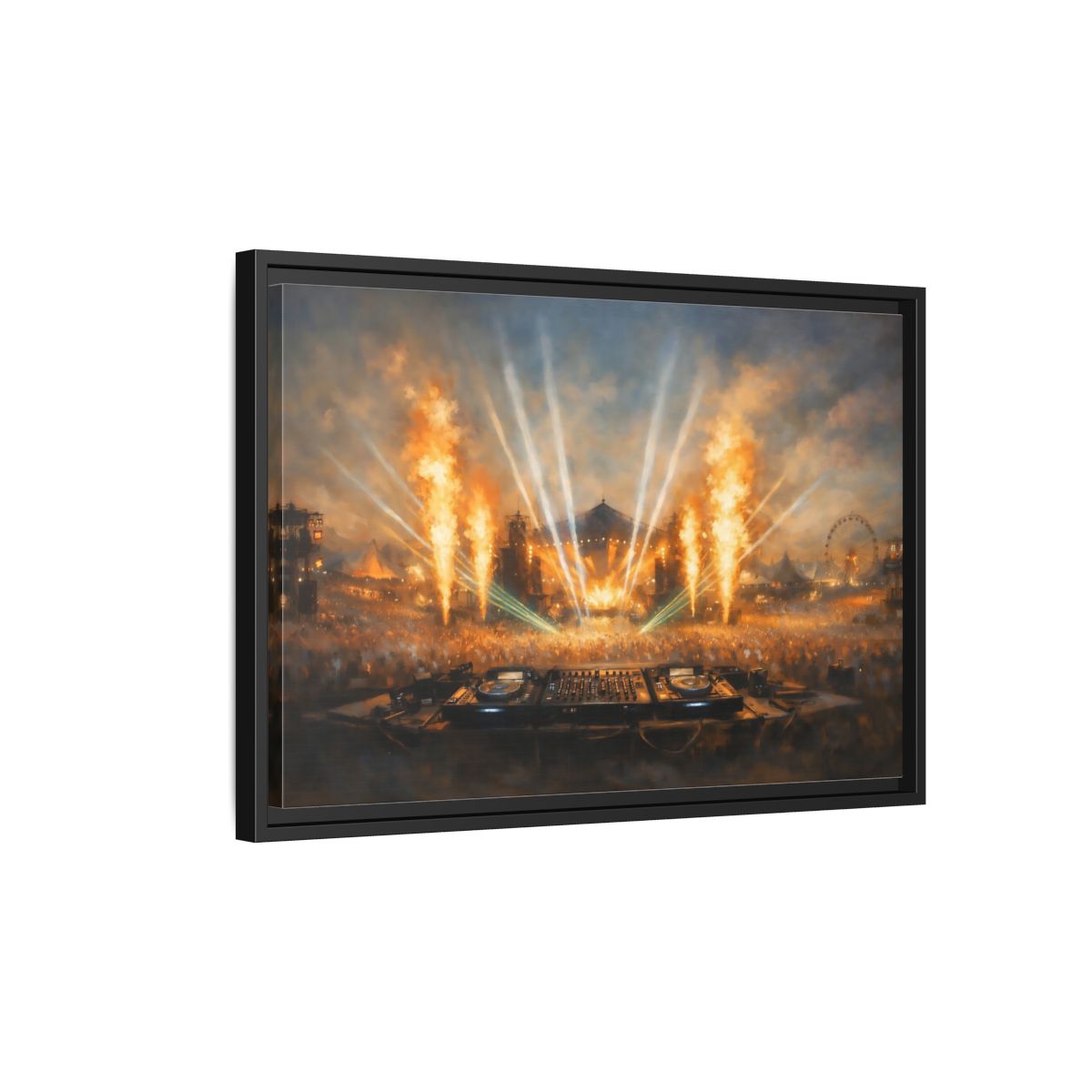 Side Mockup 3. Movies Music Festival Orange And Blue Concert shown as stretched canvas wall art