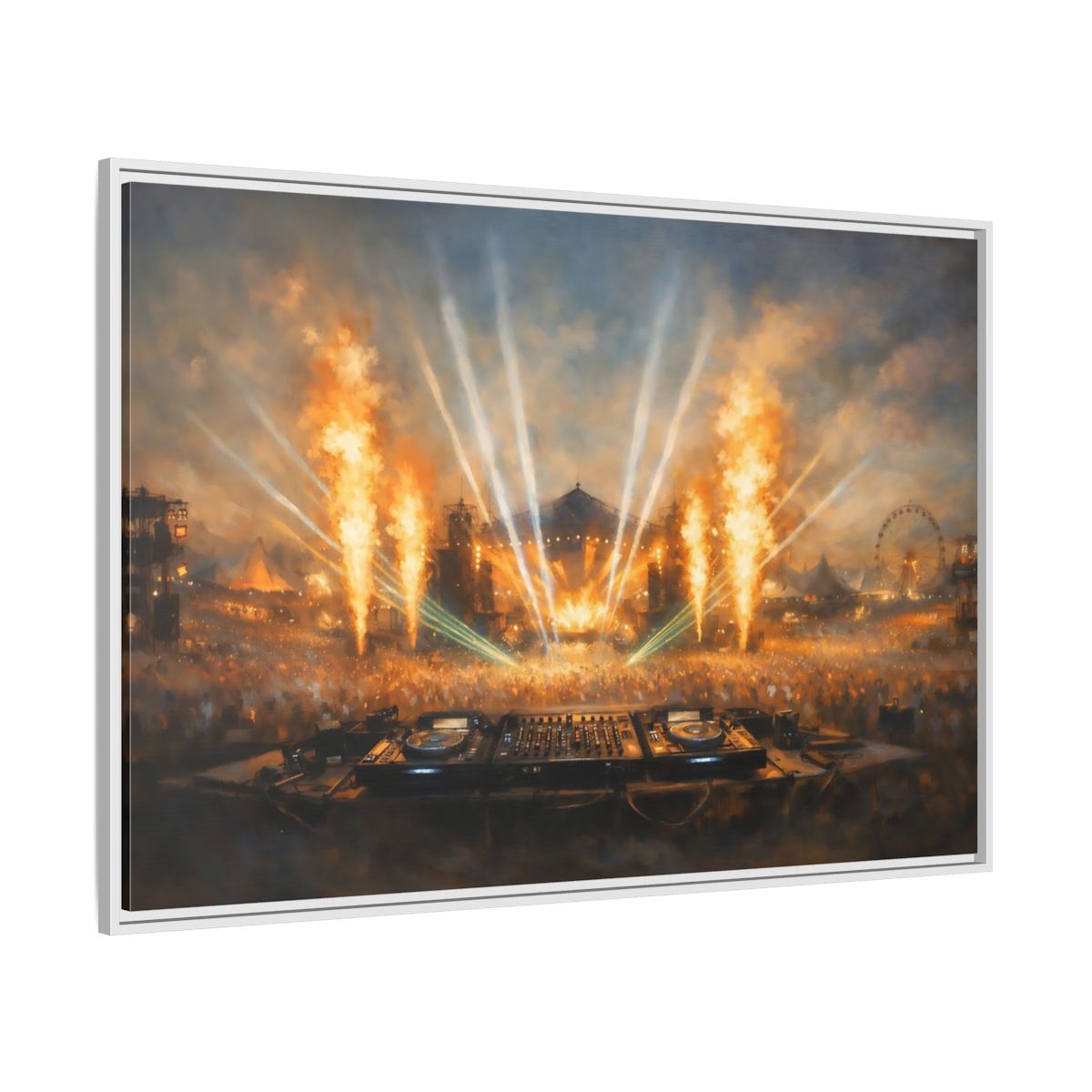 Side Mockup 7. Movies Music Festival Orange And Blue Concert shown as stretched canvas wall art