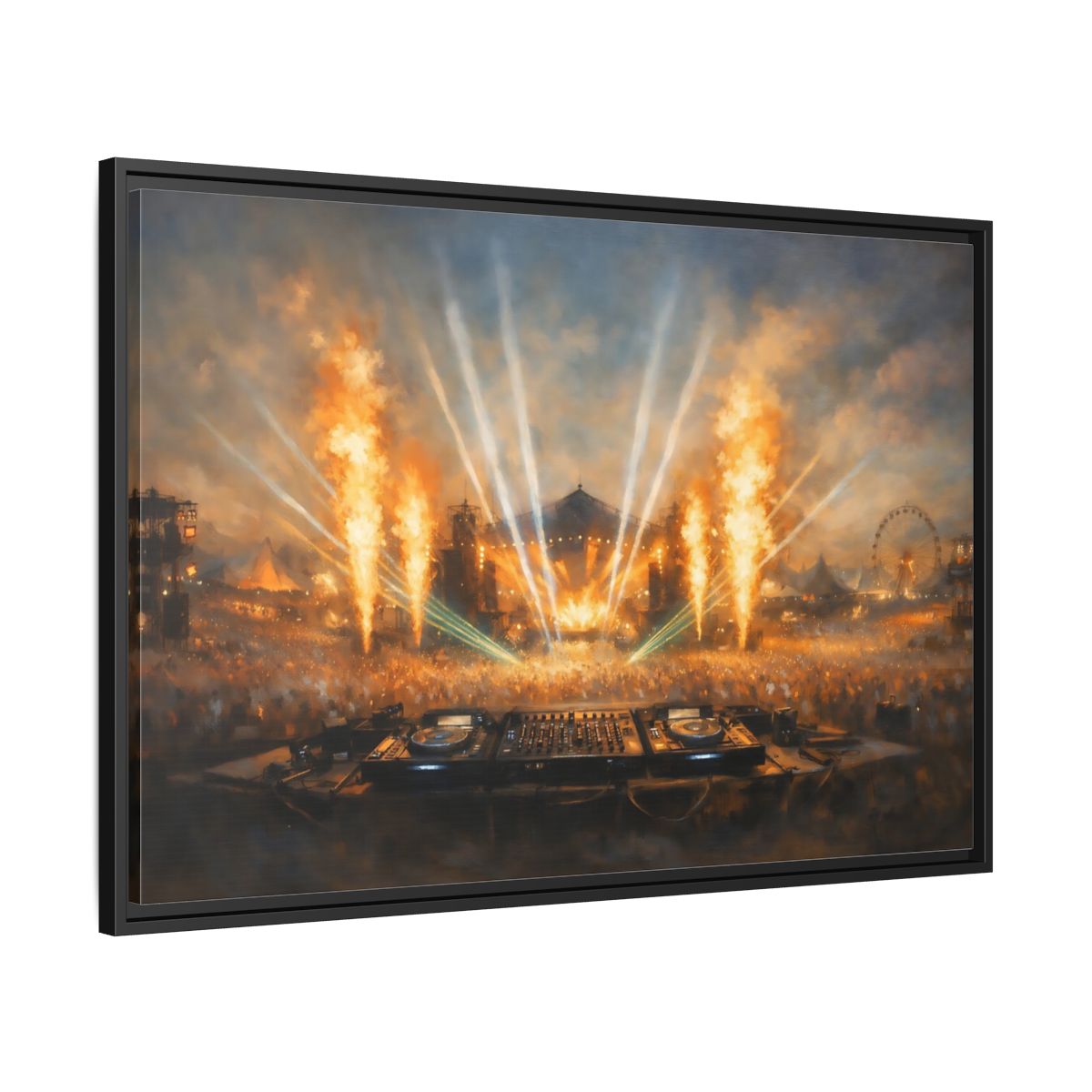 Side Mockup 13. Movies Music Festival Orange And Blue Concert shown as stretched canvas wall art