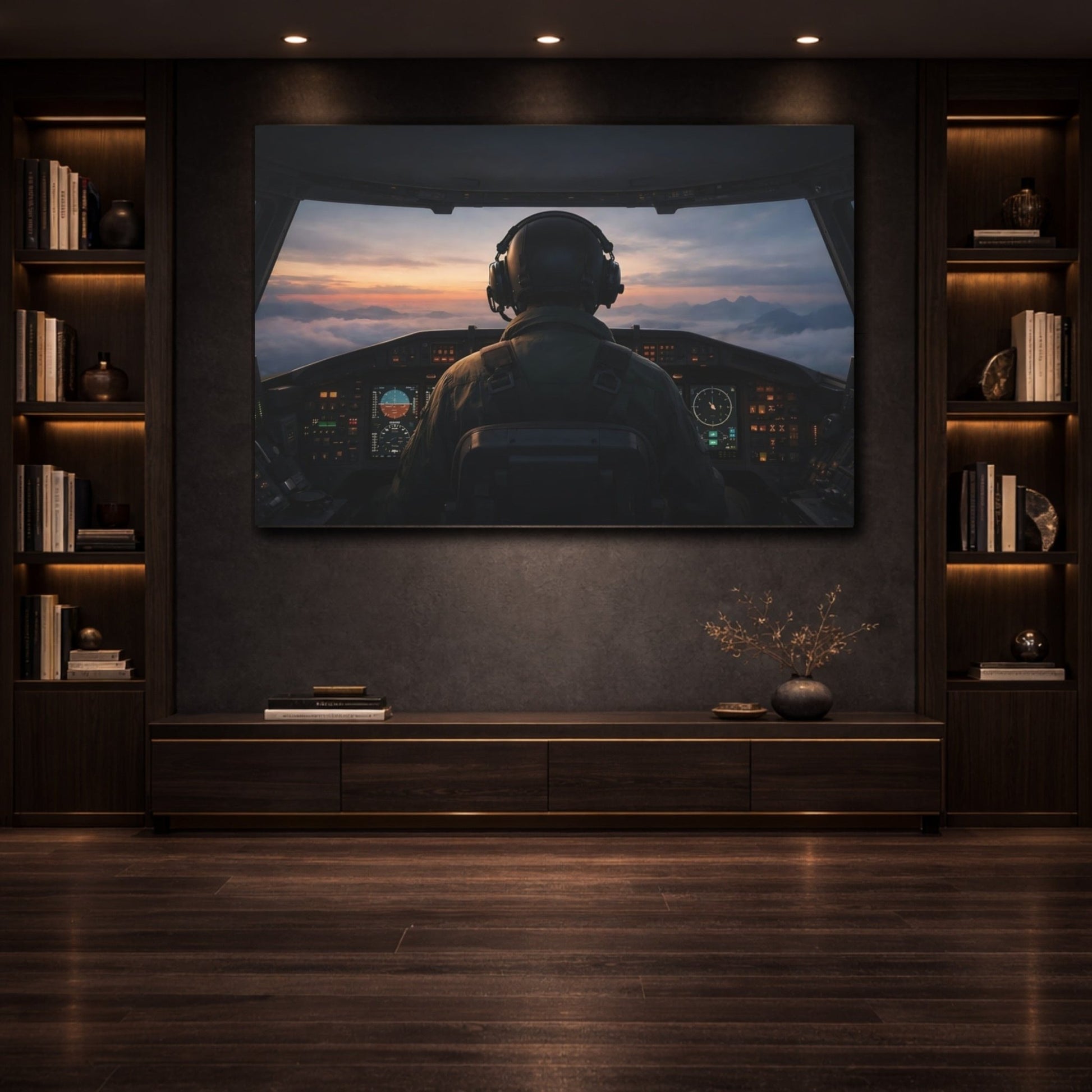 Movies Pilot Cockpit Sunset - Canvas Wall Art Print - YesArtYes