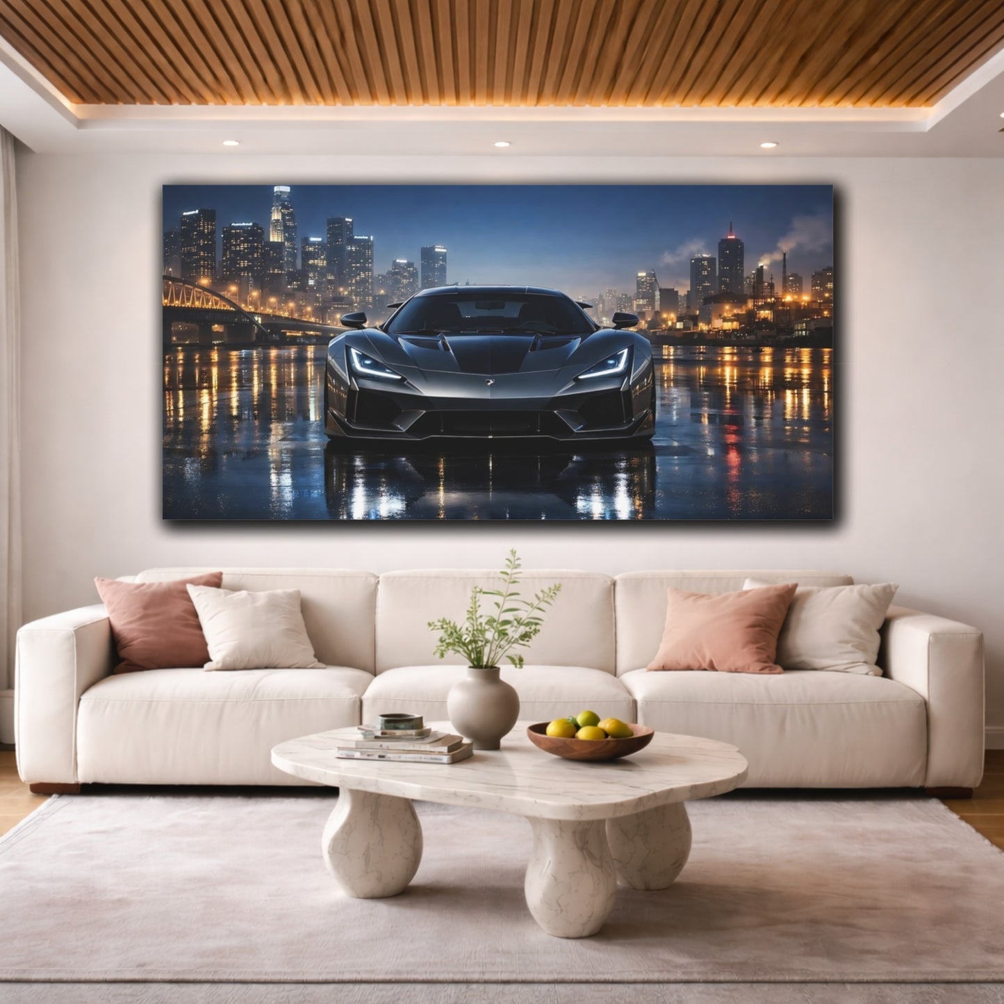 Mockup 3. Movies Sports Car Grey Car City shown as stretched canvas wall art