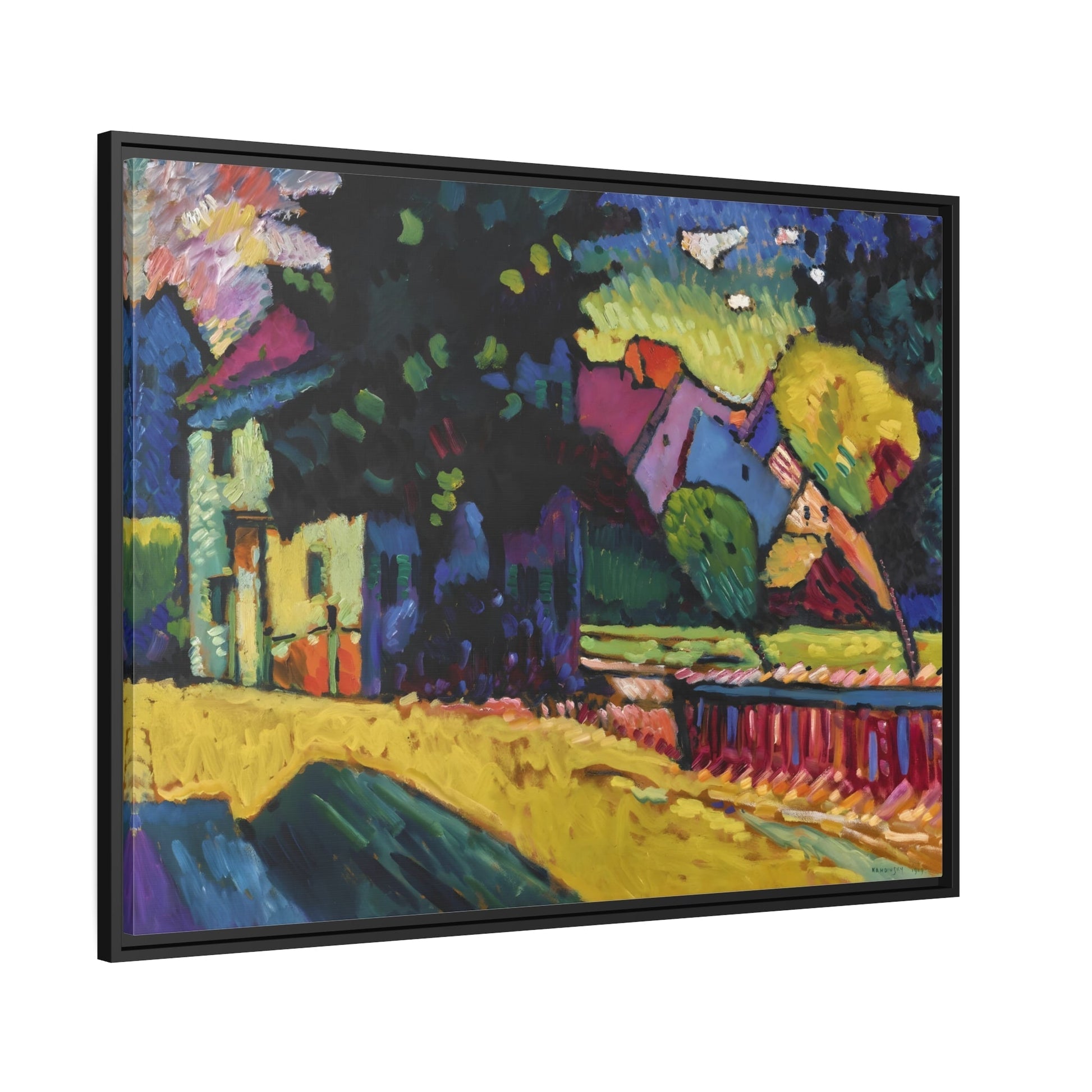 Murnau Landscape with Green House - Framed Kandinsky Canvas Art Reproduction