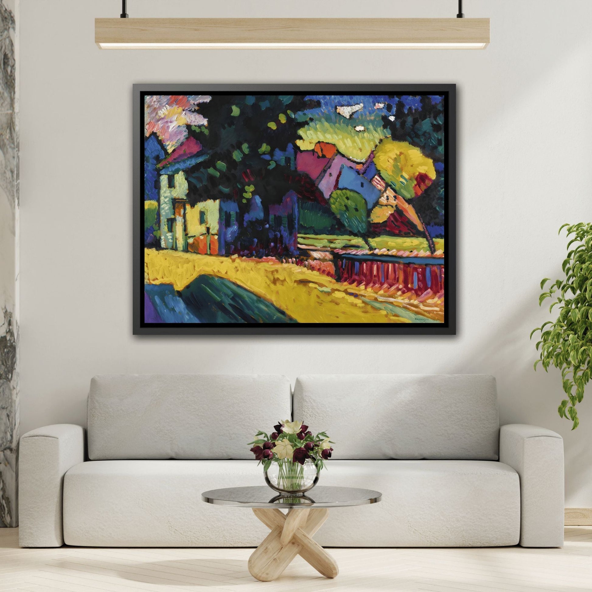 Murnau Landscape with Green House - Framed Kandinsky Canvas Art Reproduction