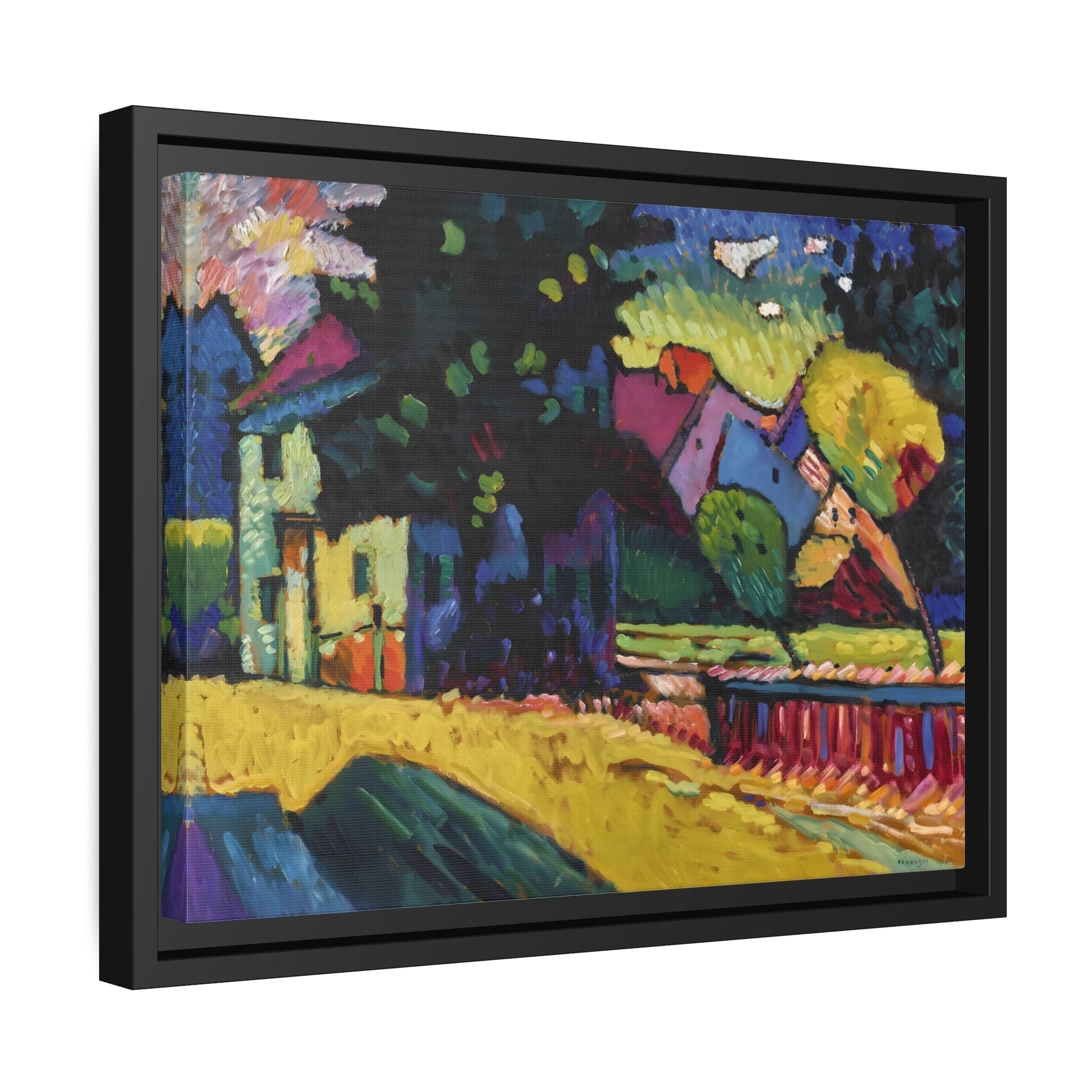 Murnau Landscape with Green House - Framed Kandinsky Canvas Art Reproduction