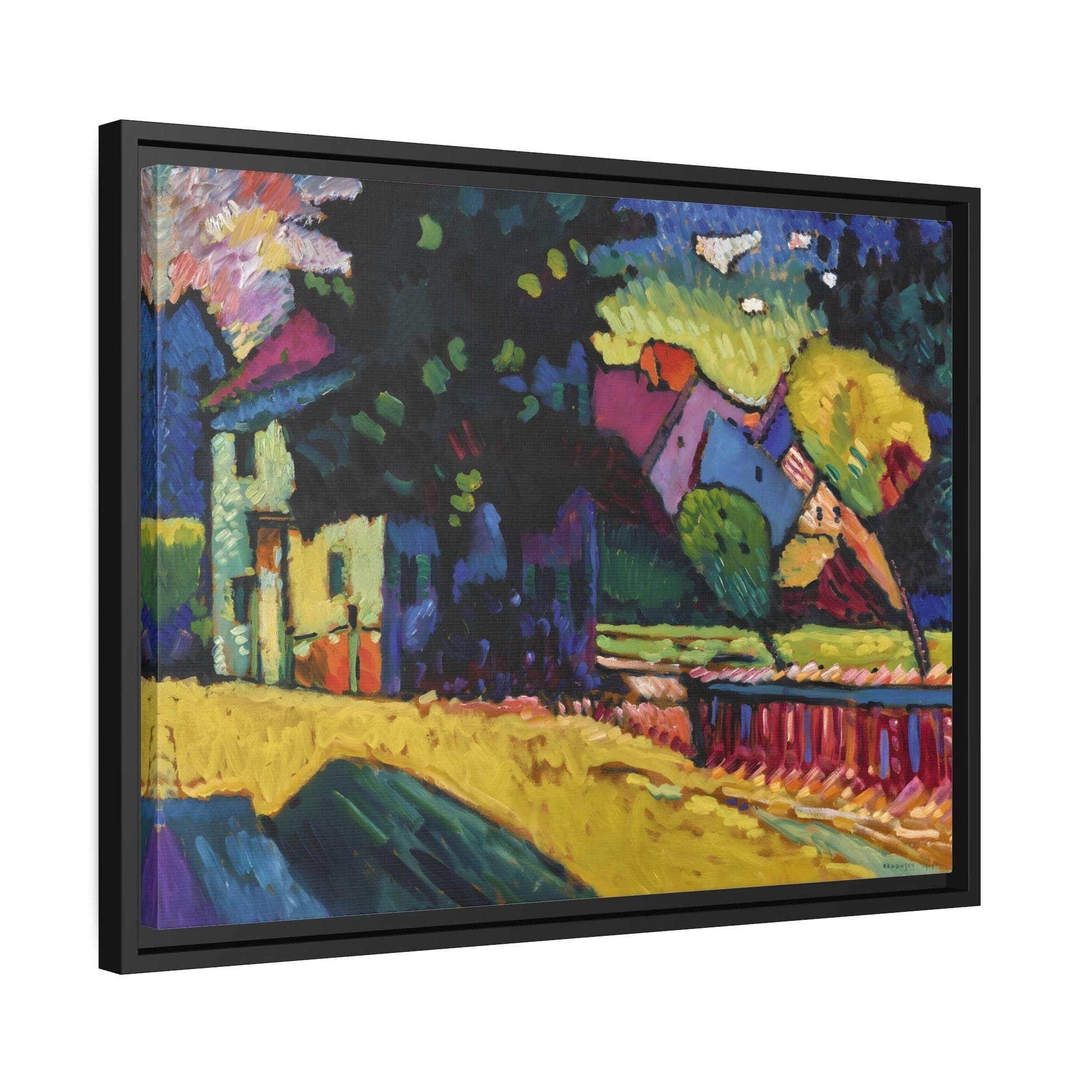 Murnau Landscape with Green House - Framed Kandinsky Canvas Art Reproduction