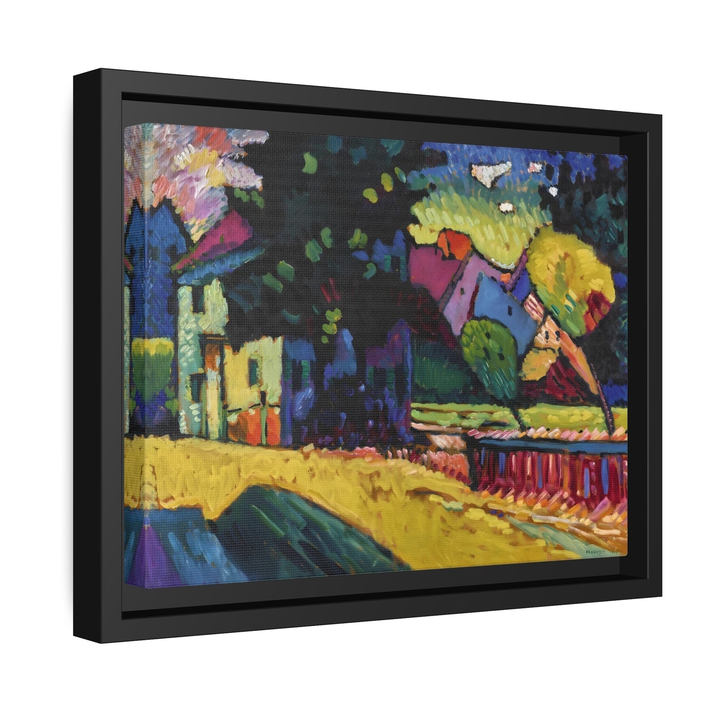 Murnau Landscape with Green House - Framed Kandinsky Canvas Art Reproduction