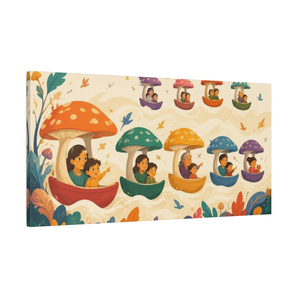 Main Mockup. Mushroom Boat Adventure shown as canvas print
