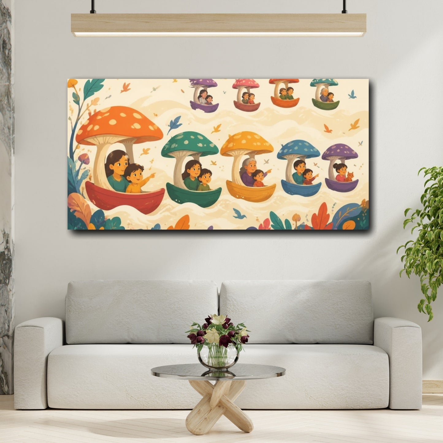 Mockup 2. Mushroom Boat Adventure shown as canvas print