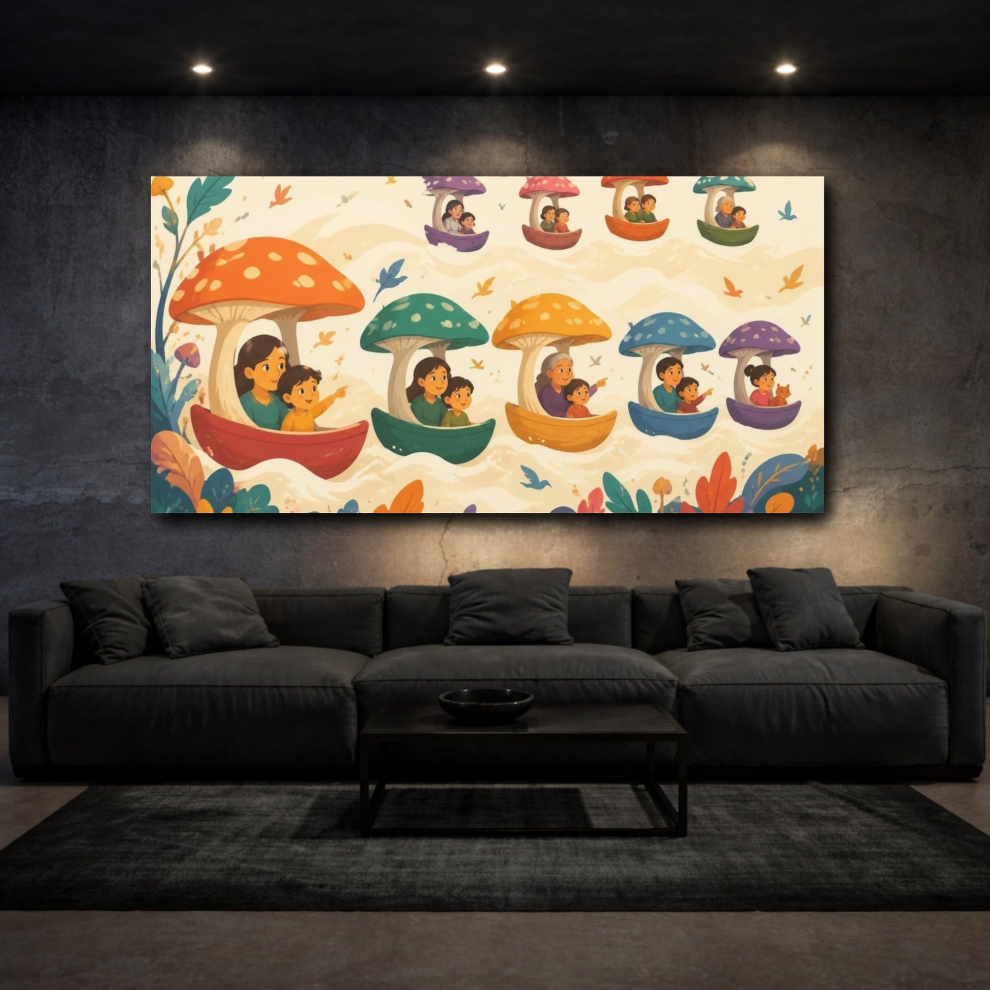Mockup 3. Mushroom Boat Adventure shown as canvas print
