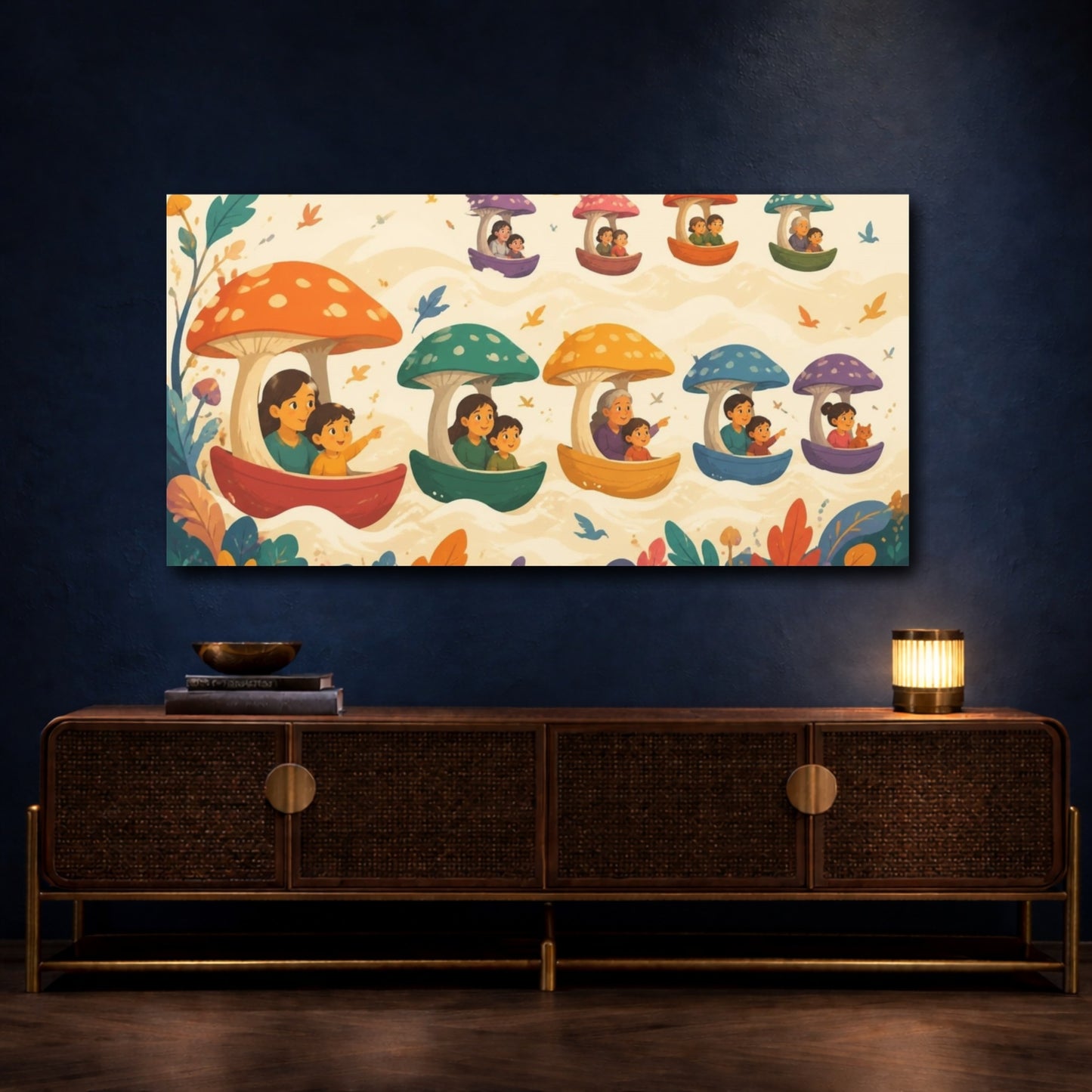 Mockup 4. Mushroom Boat Adventure shown as canvas print