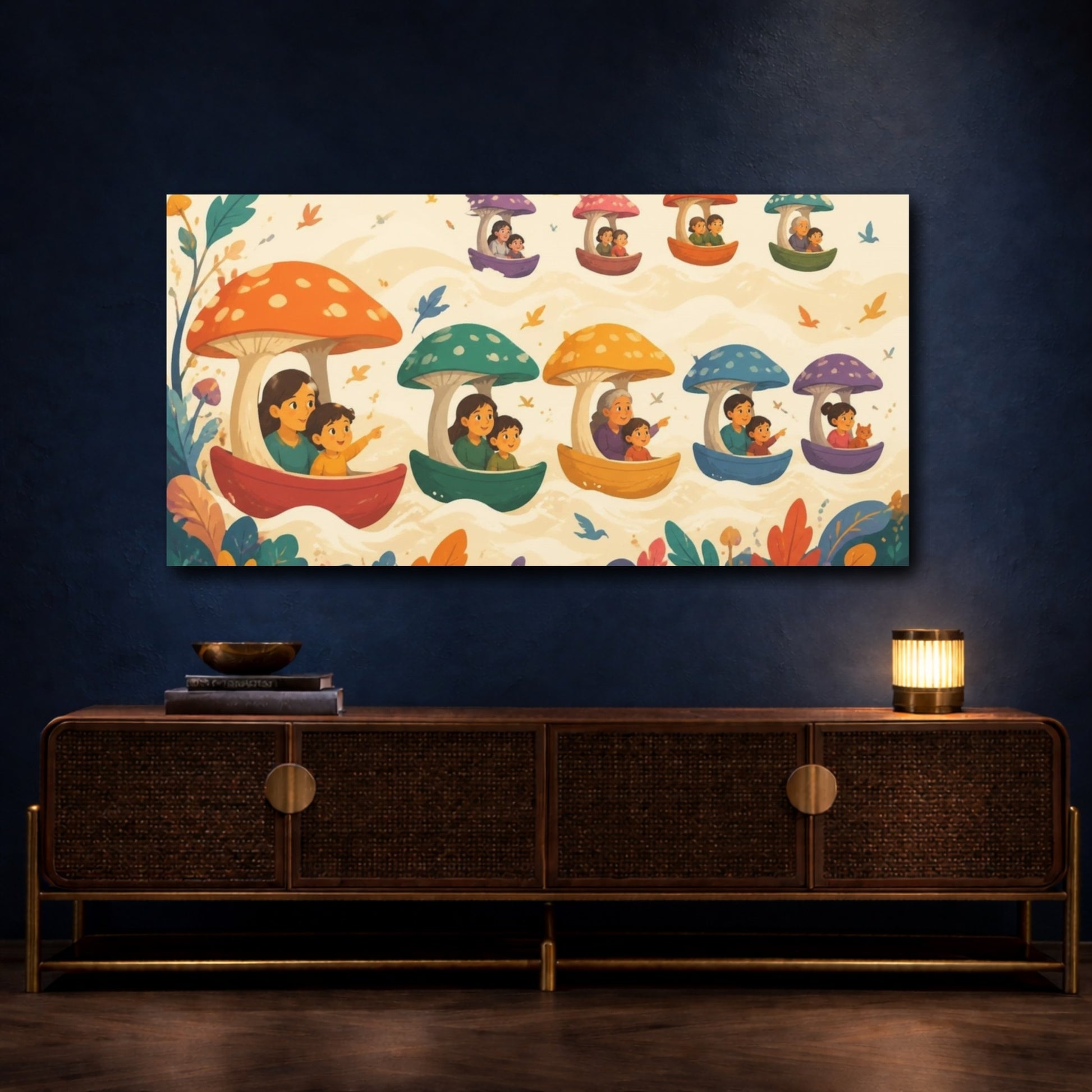 Mockup 4. Mushroom Boat Adventure shown as canvas print