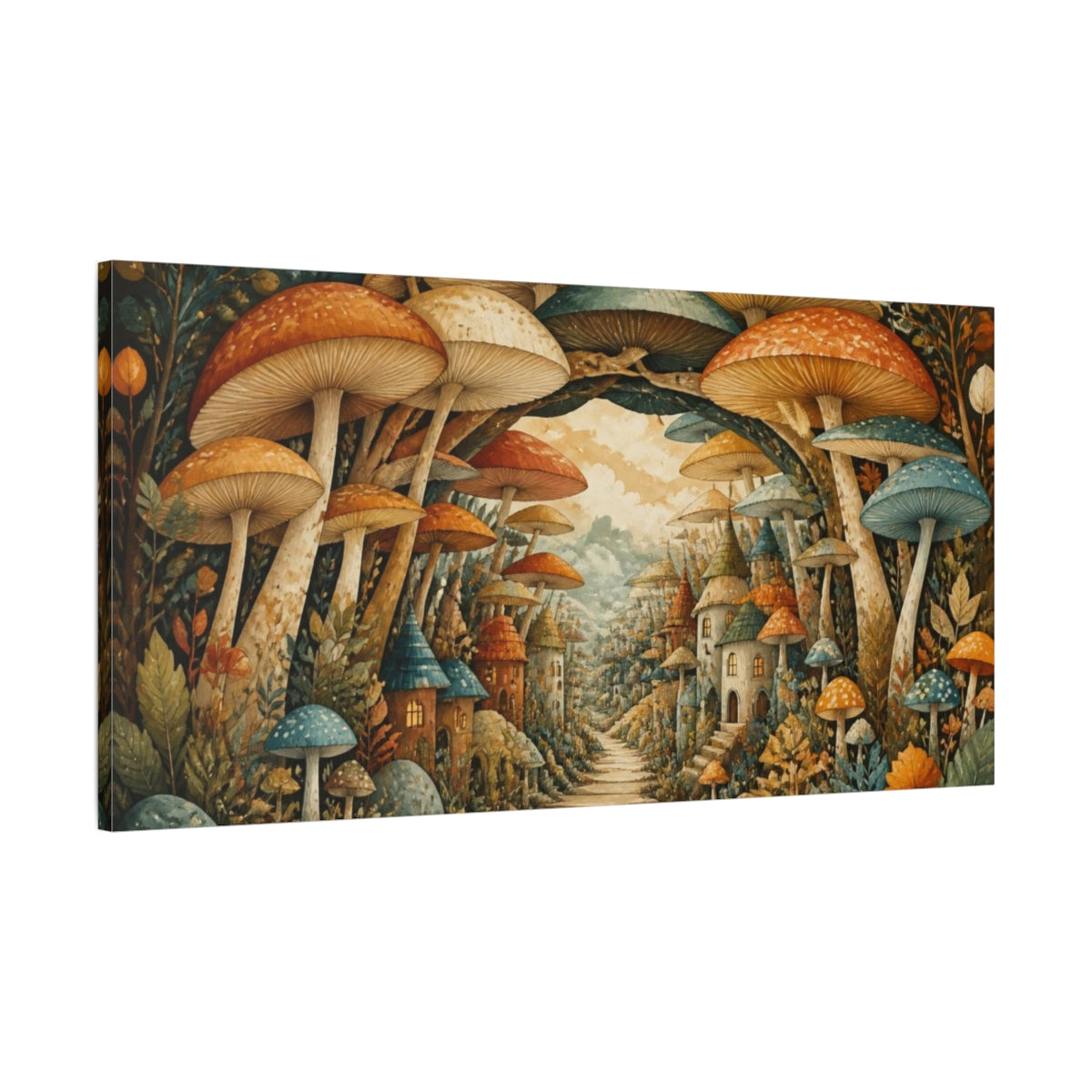 Main Mockup. Mushroom Village Pathway shown as canvas print