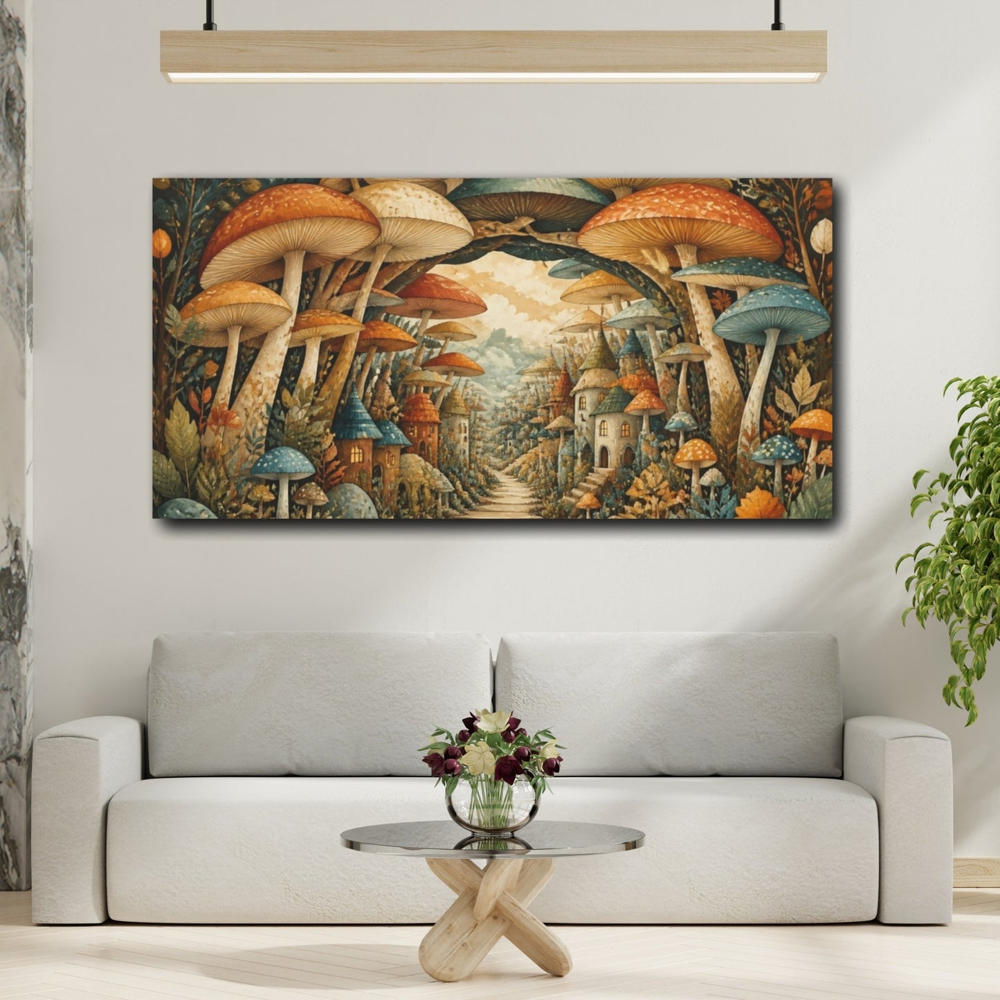 Mockup 2. Mushroom Village Pathway shown as canvas print