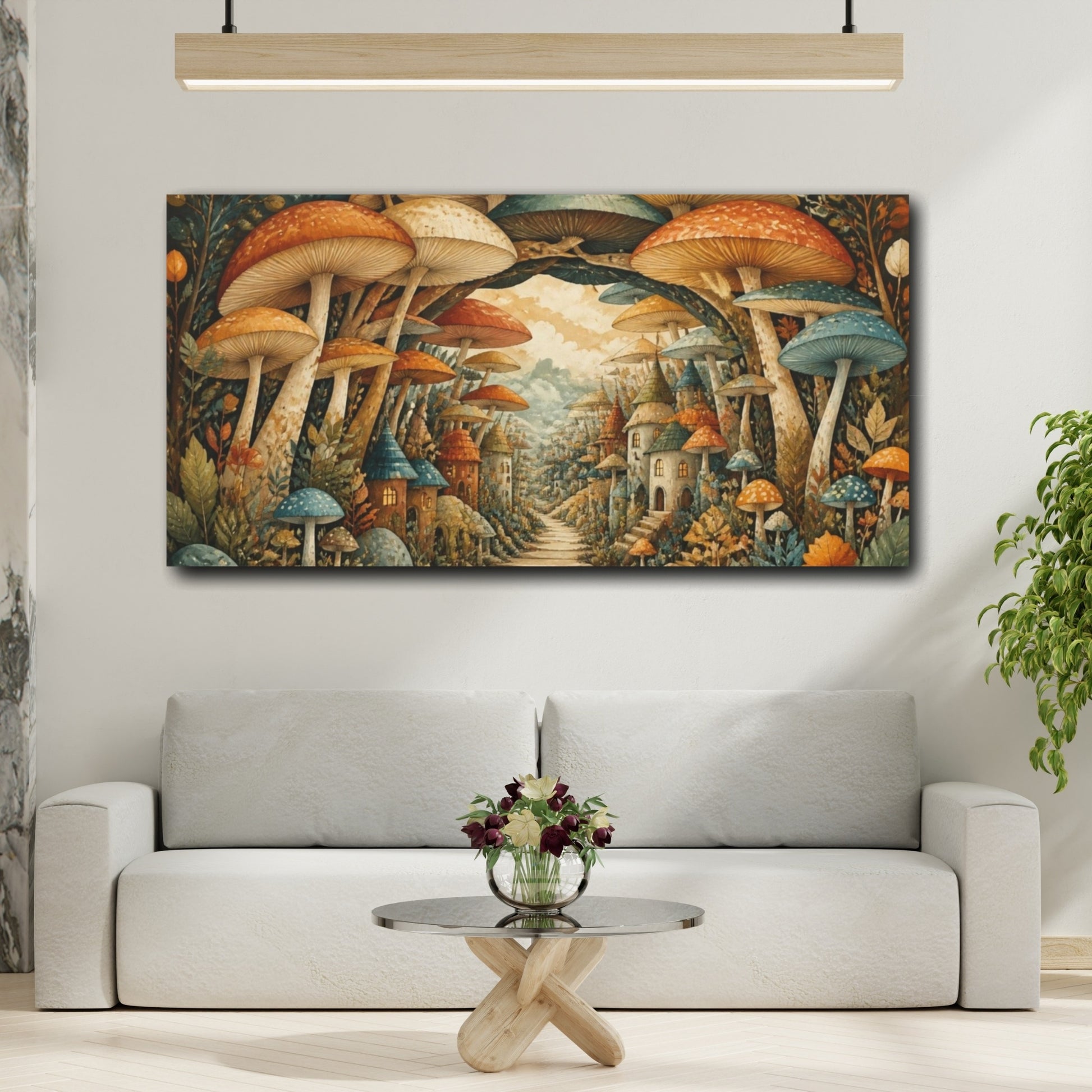 Mockup 2. Mushroom Village Pathway shown as canvas print