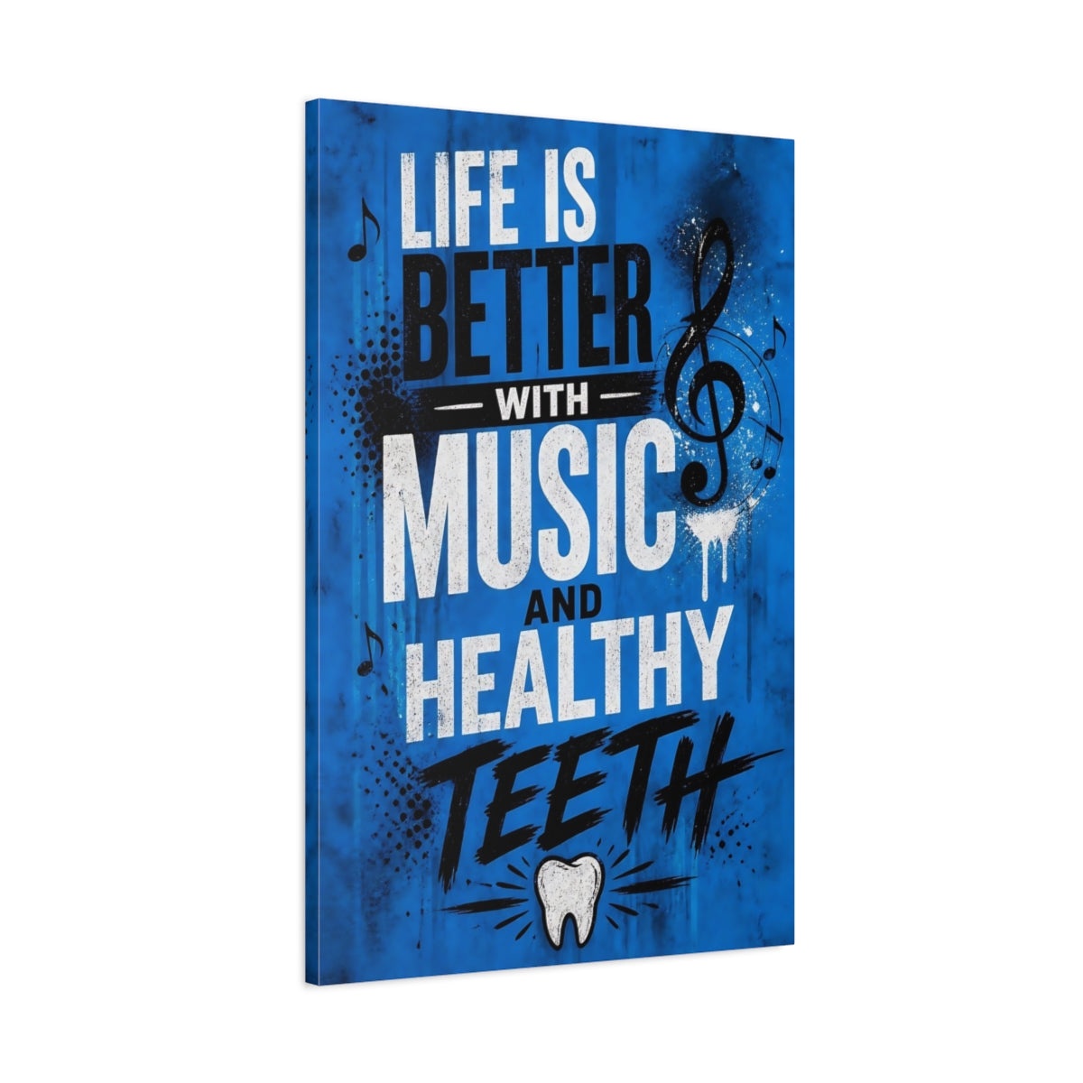 Main Mockup. Music & Healthy Teeth shown as canvas print