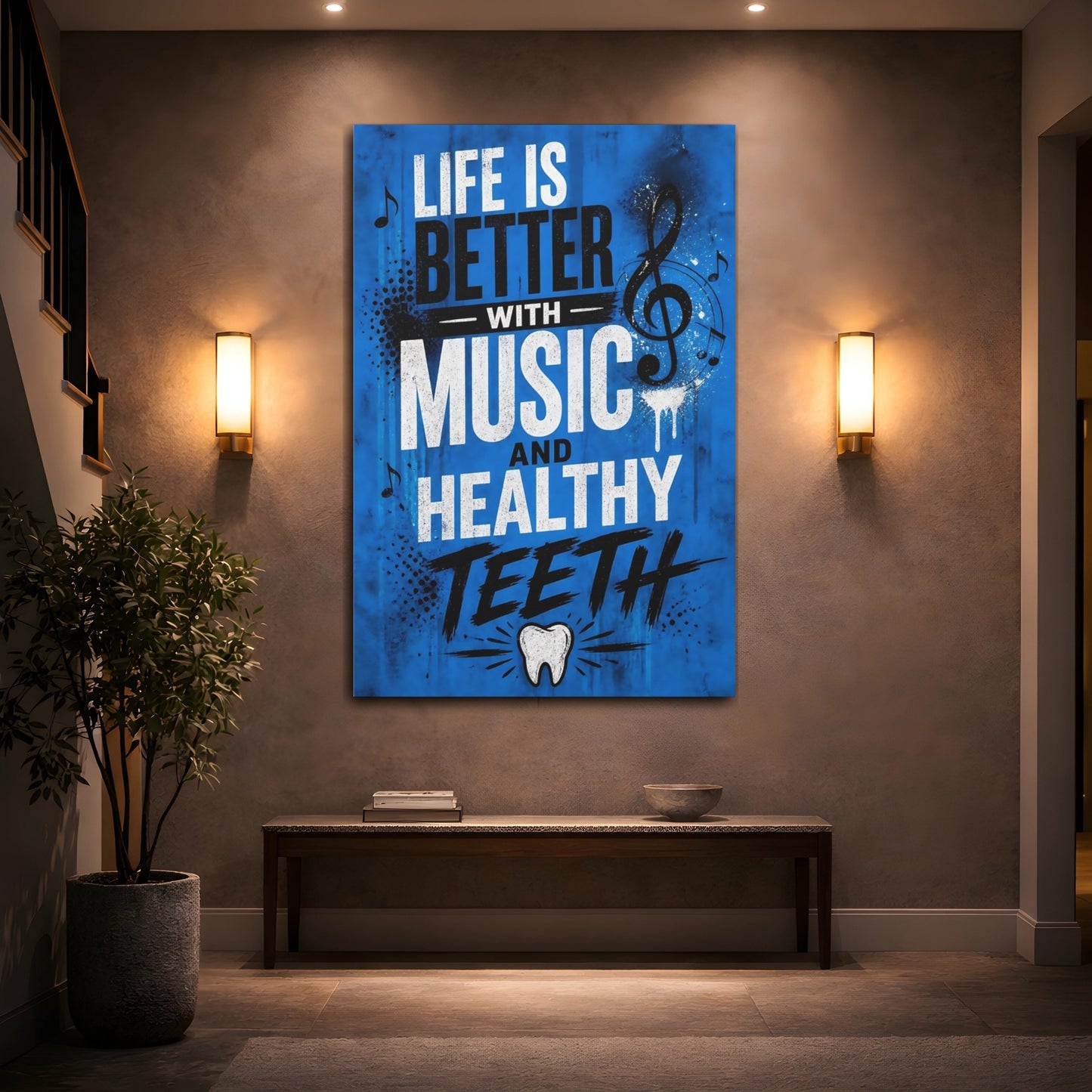 Mockup 2. Music & Healthy Teeth shown as canvas print