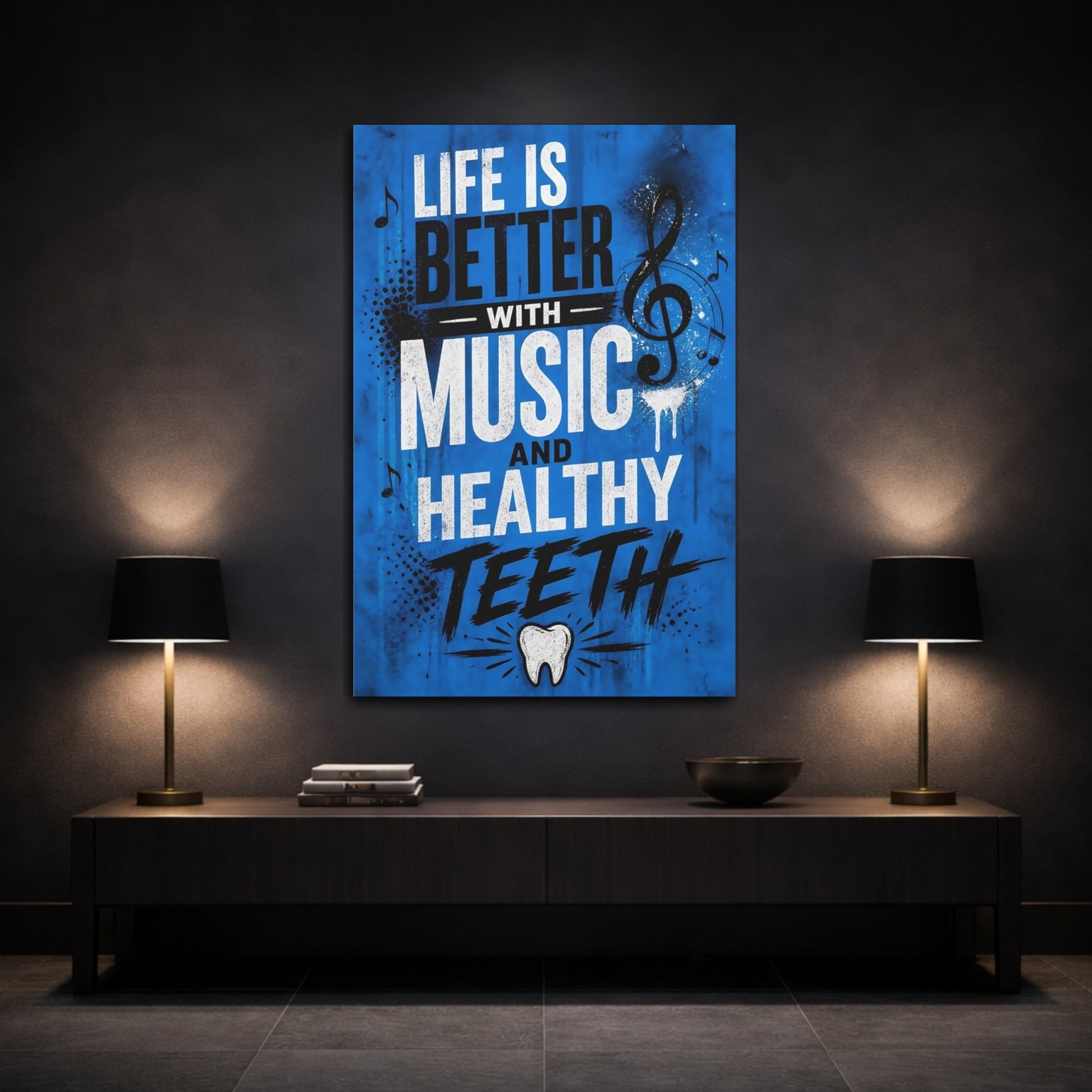 Mockup 3. Music & Healthy Teeth shown as canvas print