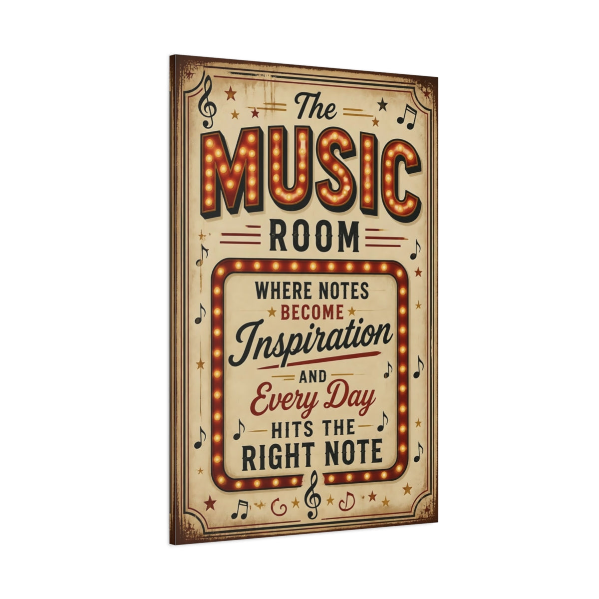 Side Mockup 1. Music Room Quotes Sign shown as canvas print