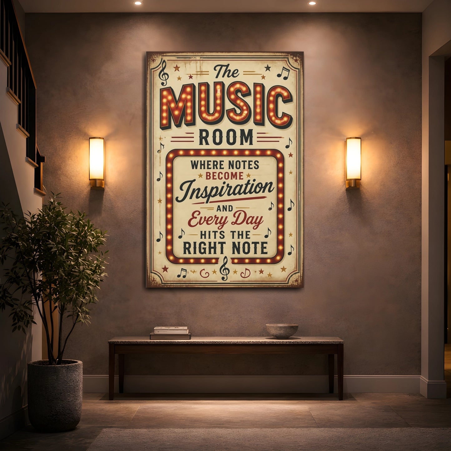 Mockup 2. Music Room Quotes Sign shown as canvas print