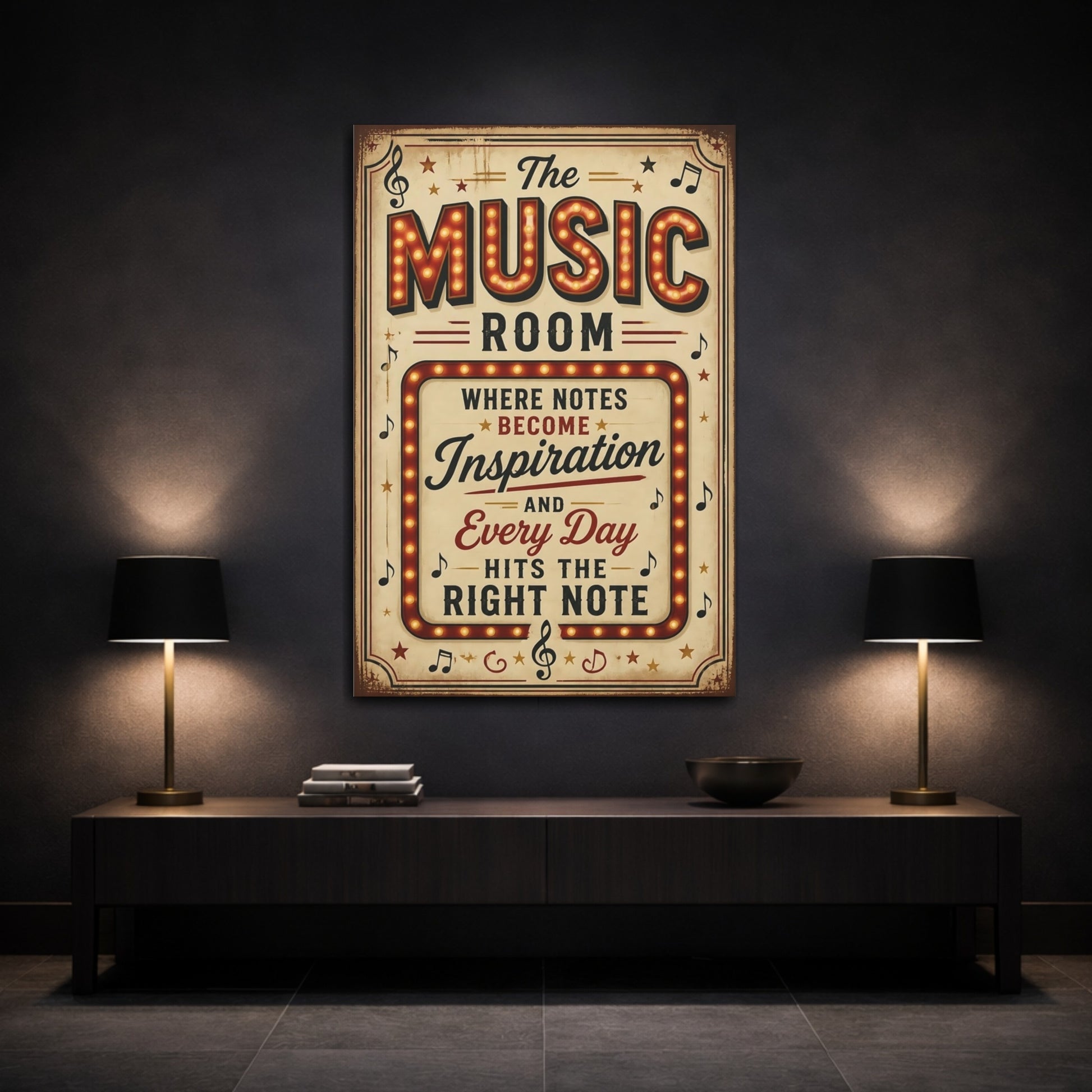 Mockup 3. Music Room Quotes Sign shown as canvas print