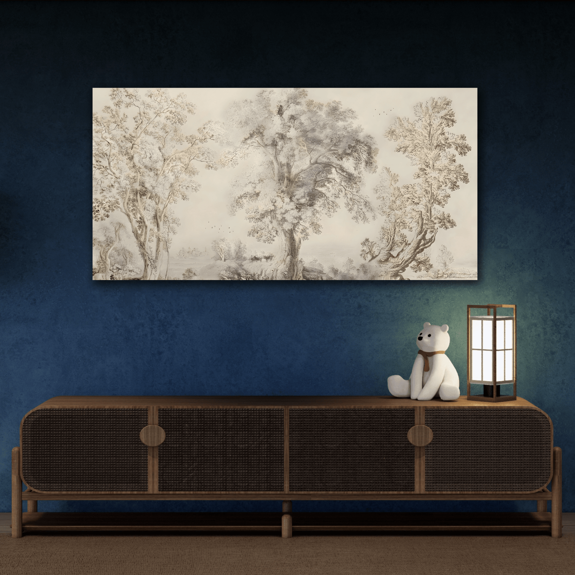 Muted Canvas Large Wall Art - Abstract Sketch Wilderness Forest Landscape Print - YesArtYes