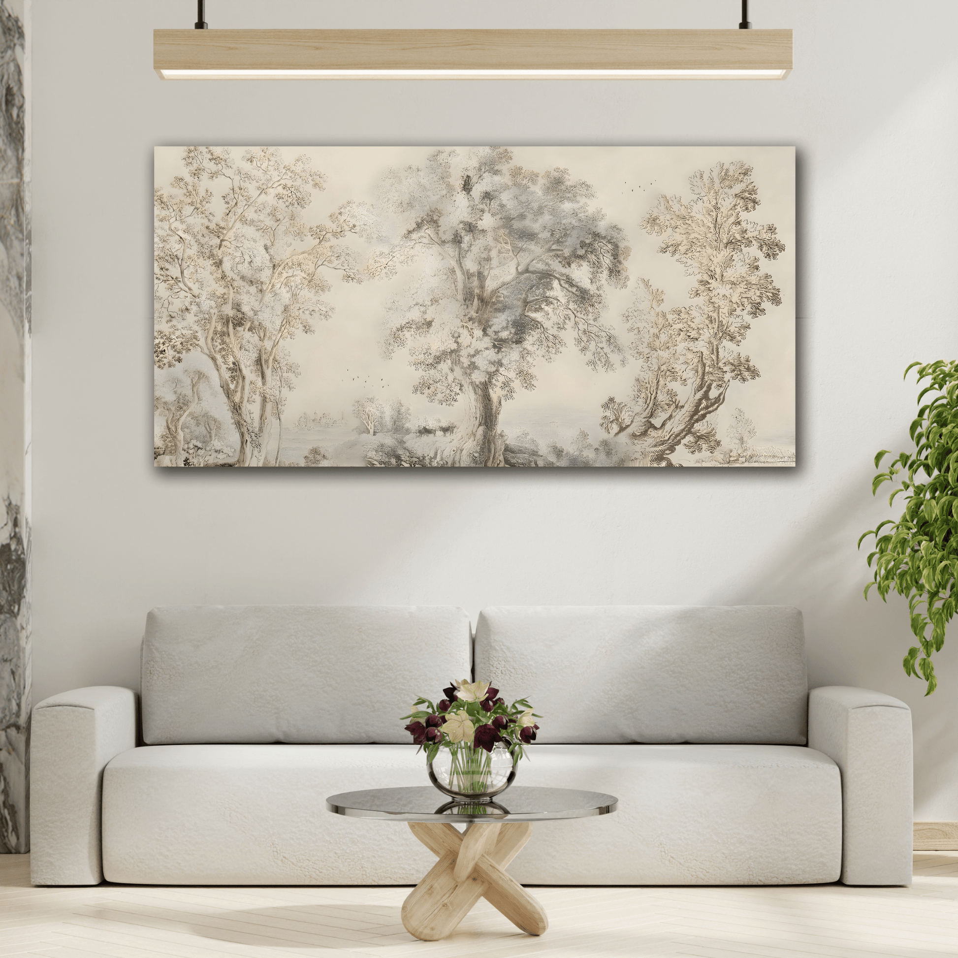 Muted Canvas Large Wall Art - Abstract Sketch Wilderness Forest Landscape Print - YesArtYes