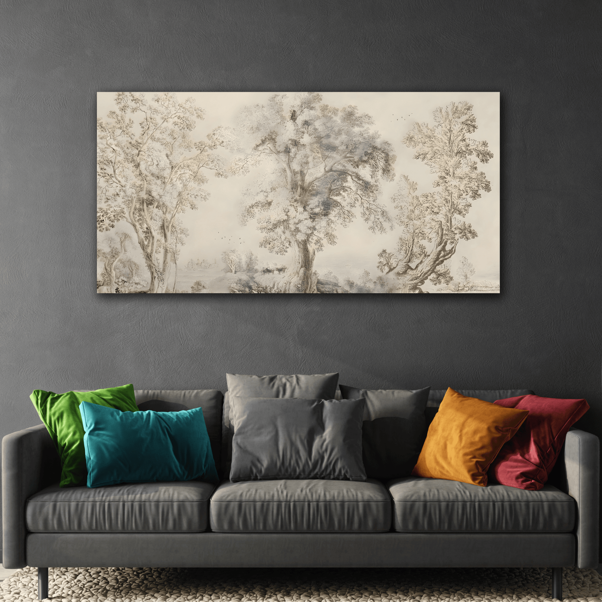 Muted Canvas Large Wall Art - Abstract Sketch Wilderness Forest Landscape Print - YesArtYes
