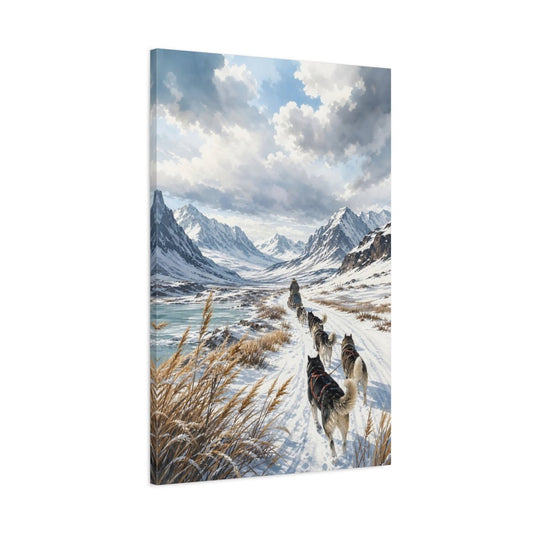 Muted Gouache Travel Illustration Style Sled Canvas Print – watercolor Decor for Living Room, Above Sofa - YesArtYes