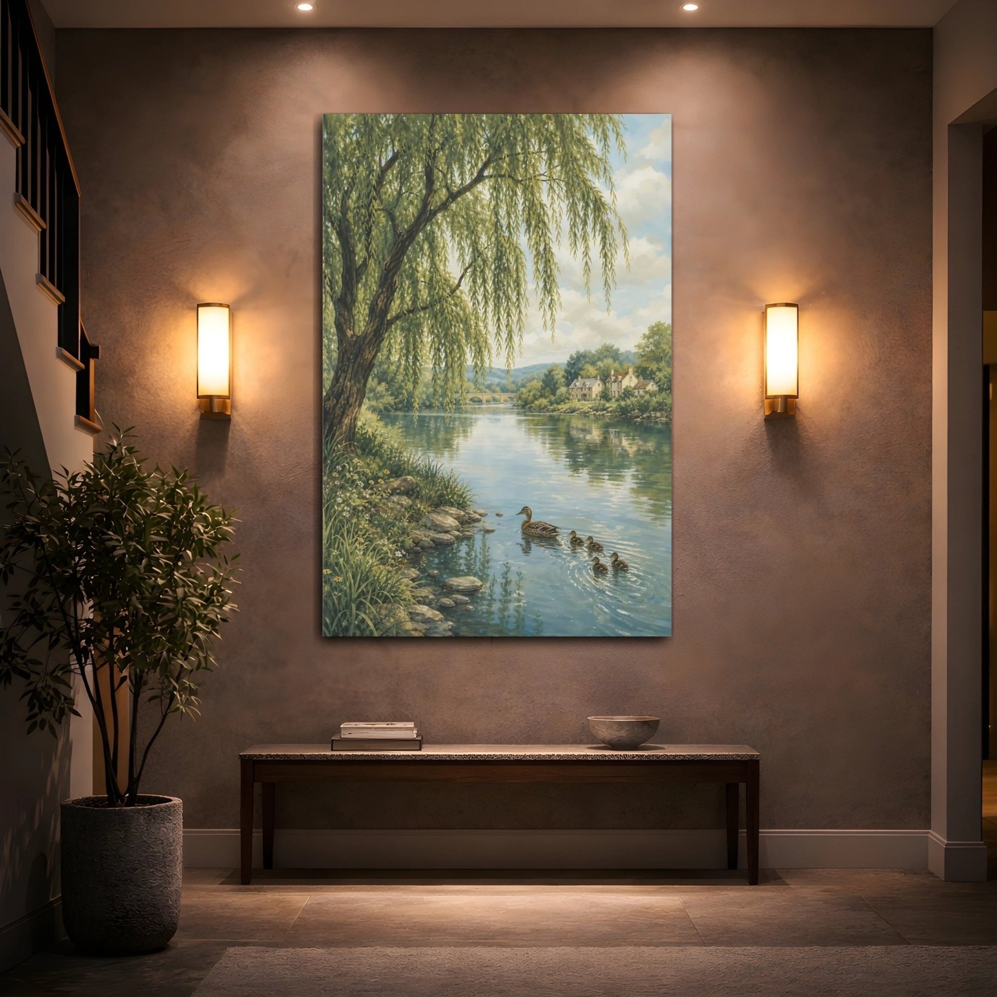 Muted Gouache Travel Illustration Style Willow Canvas Print – Living Room, Above Couch - YesArtYes