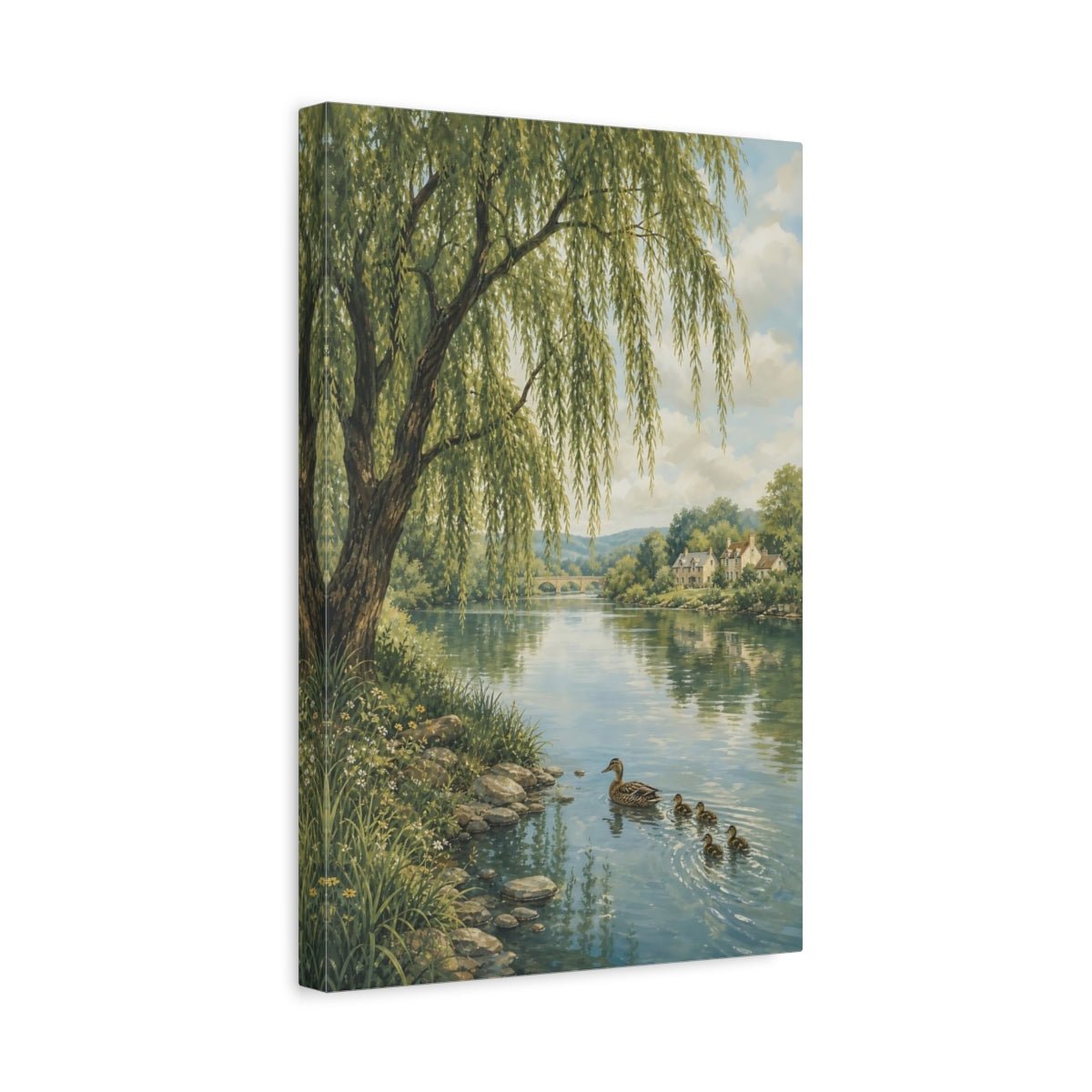 Muted Gouache Travel Illustration Style Willow Canvas Print – Living Room, Above Couch - YesArtYes