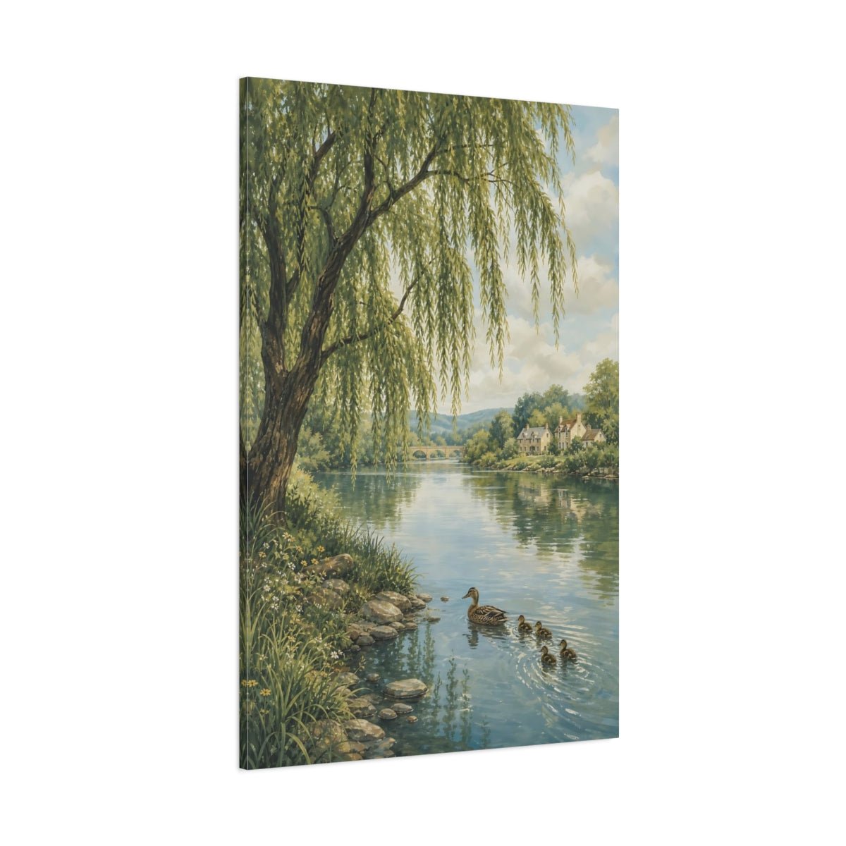 Muted Gouache Travel Illustration Style Willow Canvas Print – Living Room, Above Couch - YesArtYes