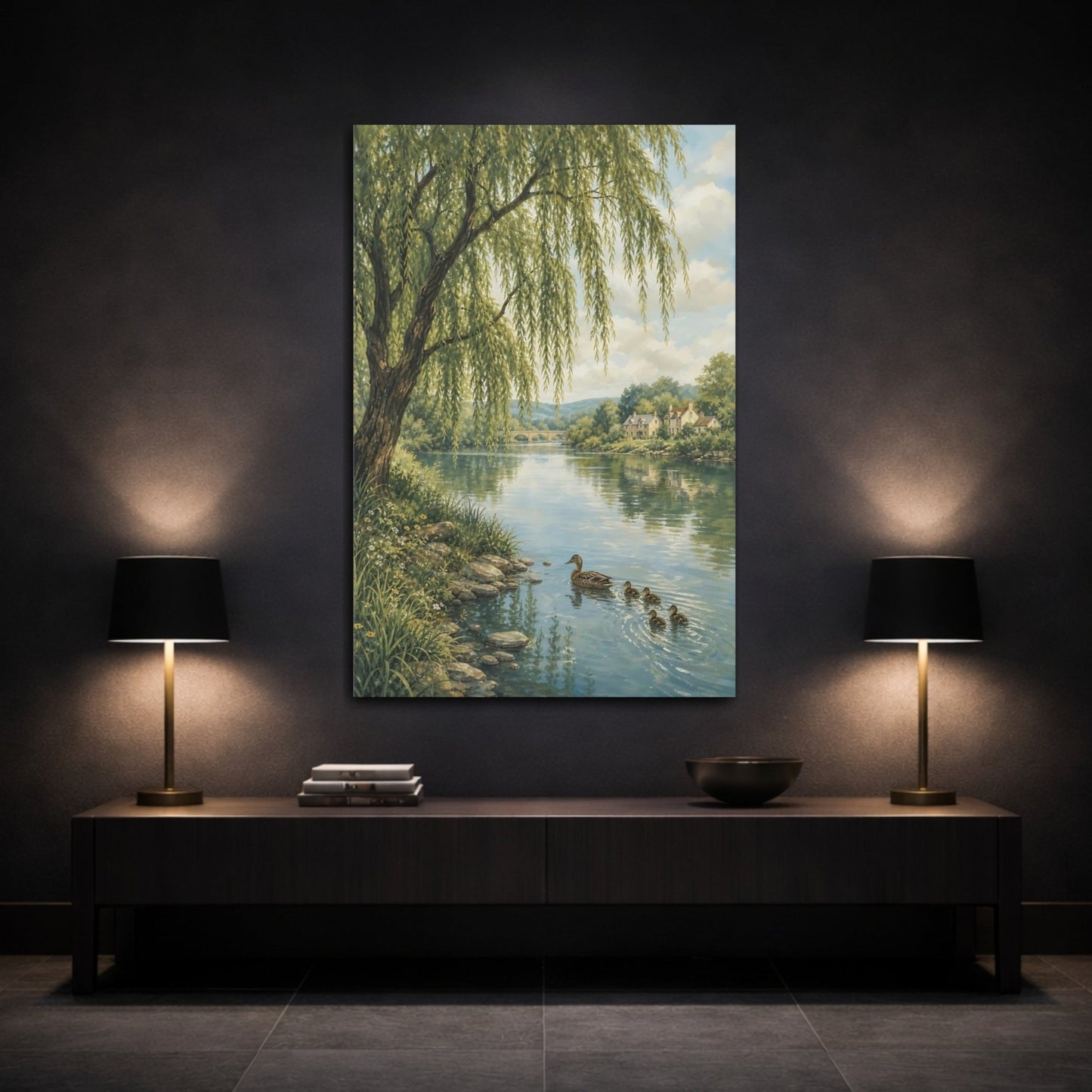 Muted Gouache Travel Illustration Style Willow Canvas Print – Living Room, Above Couch - YesArtYes