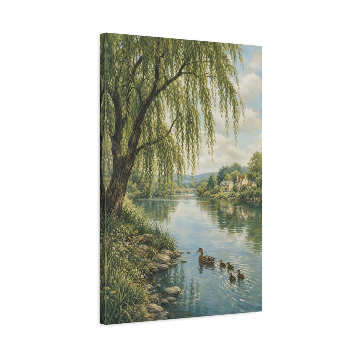 Muted Gouache Travel Illustration Style Willow Canvas Print – Living Room, Above Couch - YesArtYes