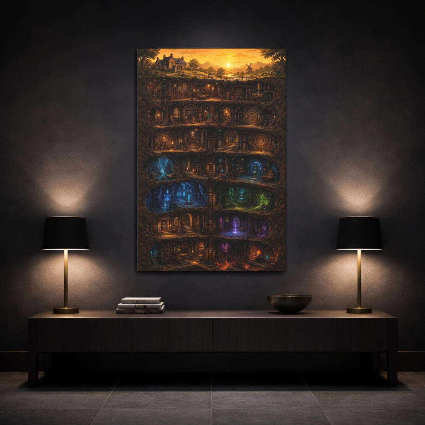 Mockup 3. Mystic Underground Vault shown as canvas print