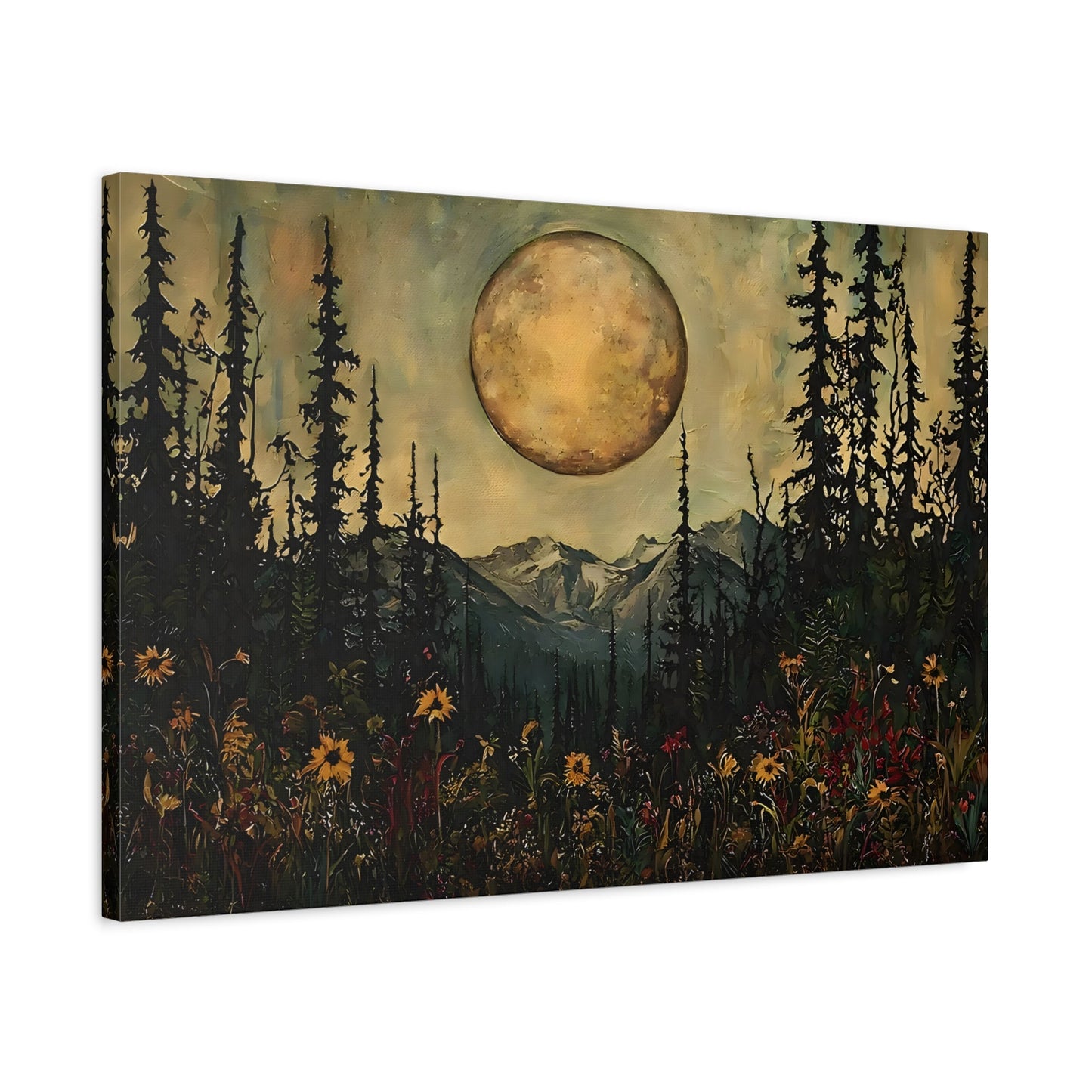 Mystical Moon Wall Art, Moonlit Forest Meadow Canvas Print - YesArtYes