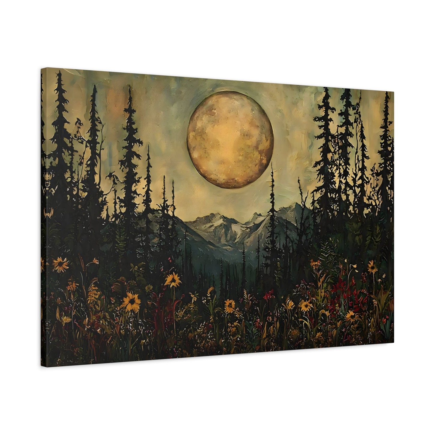 Mystical Moon Wall Art, Moonlit Forest Meadow Canvas Print - YesArtYes