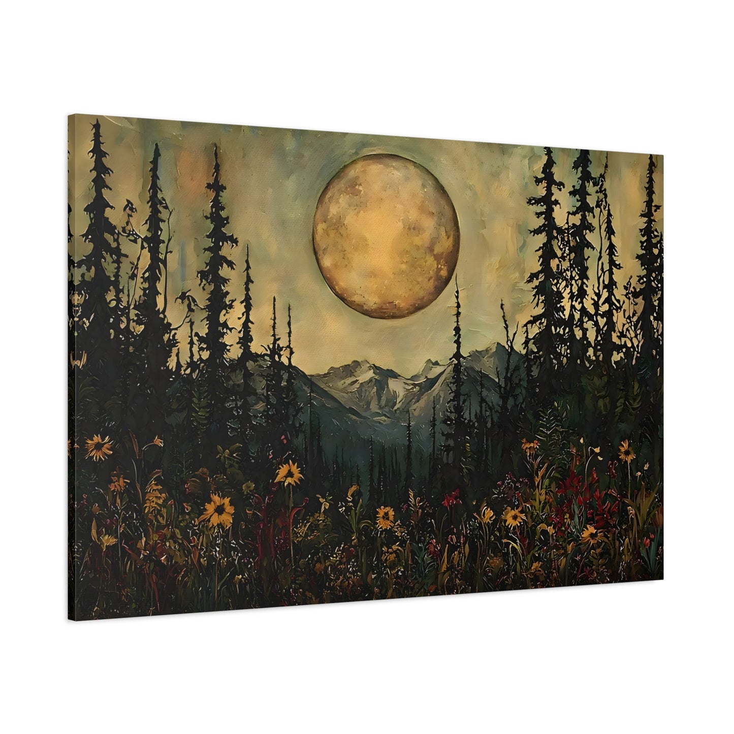Mystical Moon Wall Art, Moonlit Forest Meadow Canvas Print - YesArtYes