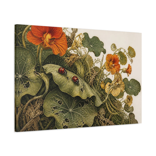 Main Mockup. Nasturtium And Ladybirds shown as canvas print
