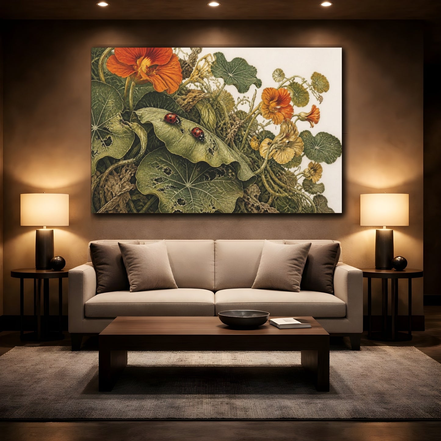 Mockup 2. Nasturtium And Ladybirds shown as canvas print