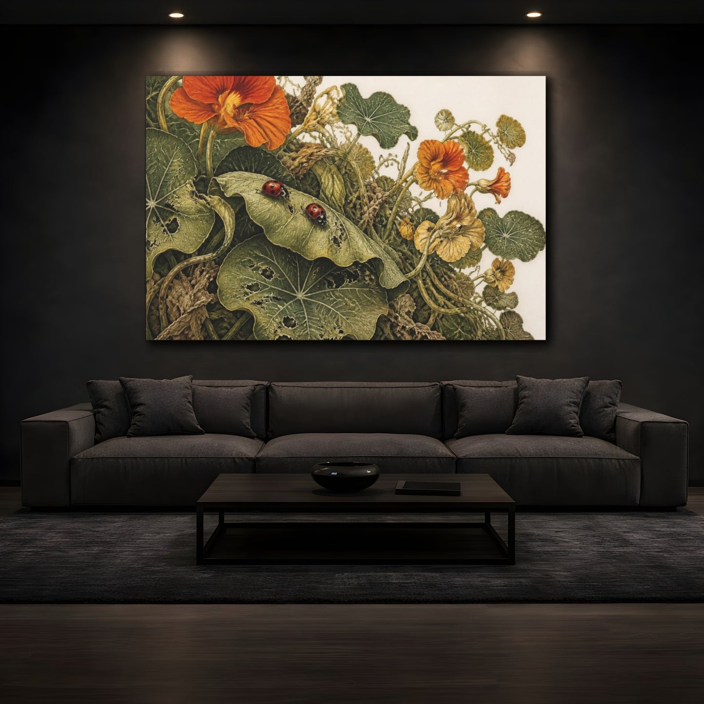 Mockup 3. Nasturtium And Ladybirds shown as canvas print
