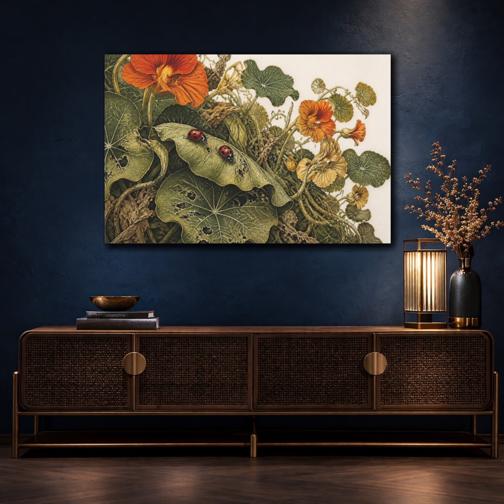 Mockup 4. Nasturtium And Ladybirds shown as canvas print